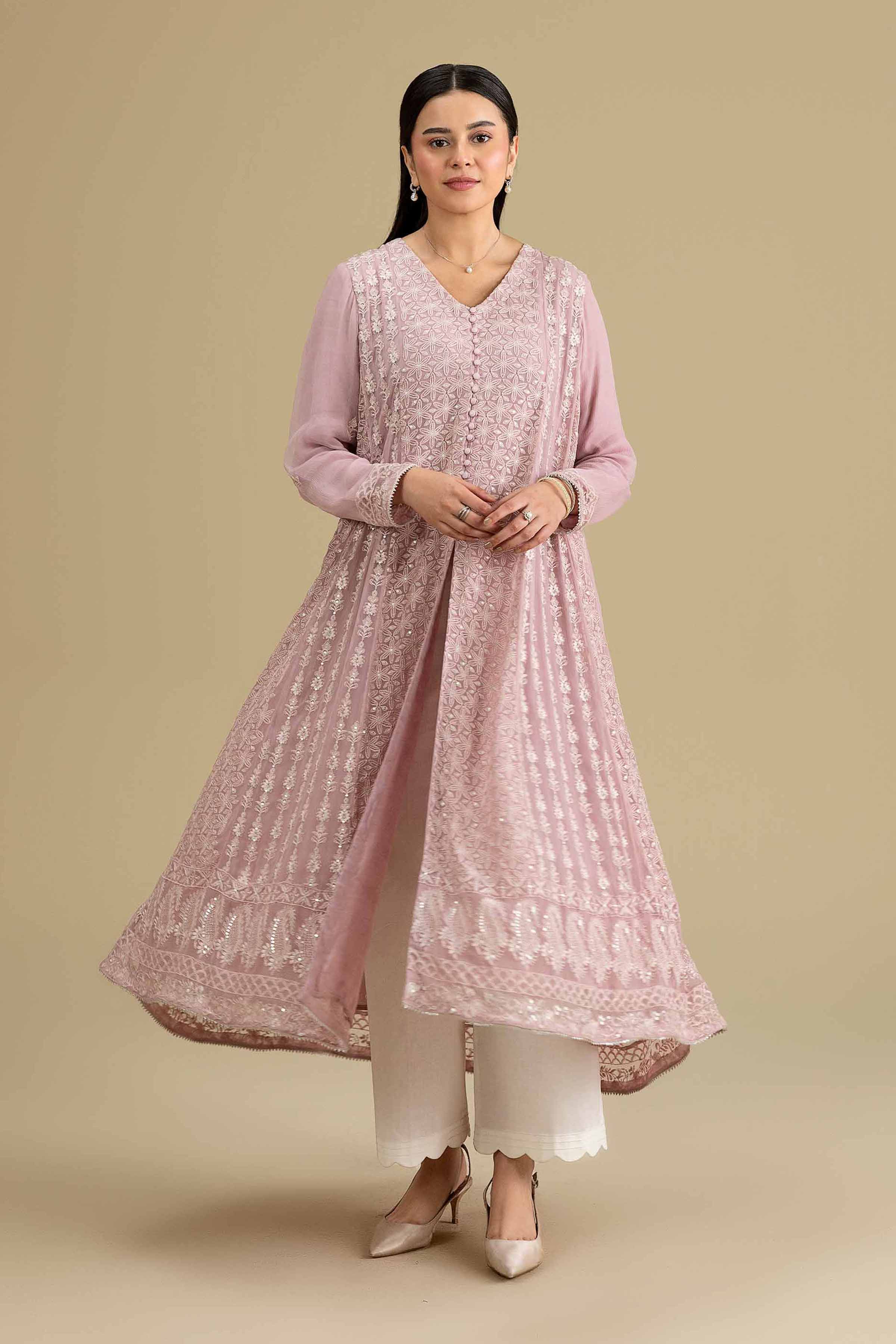Nishat UK - Pink Embroidered Chiffon 1 Piece ready to wear luxury Shirt
