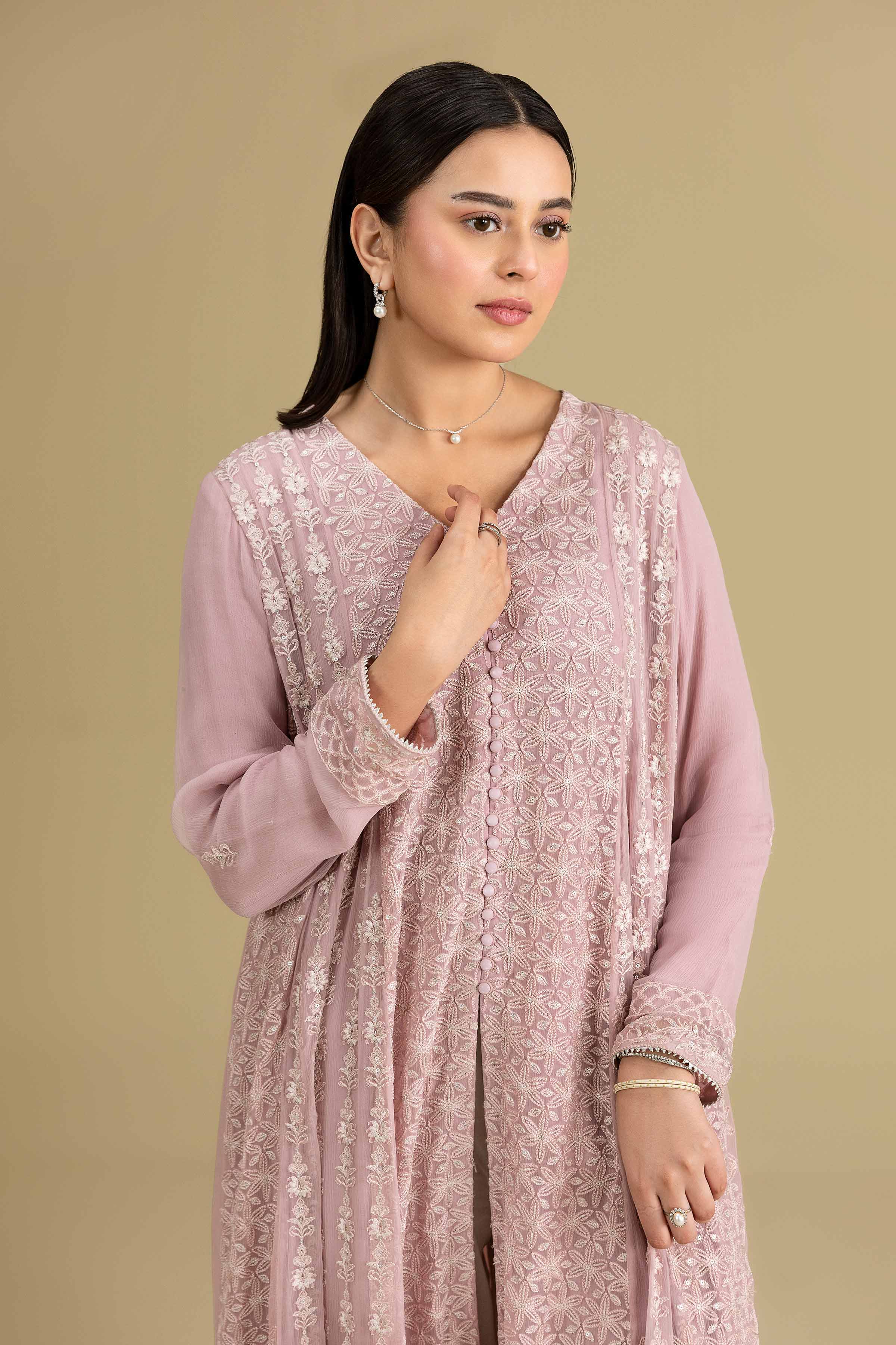 Nishat UK - Pink Embroidered Chiffon 1 Piece ready to wear luxury Shirt