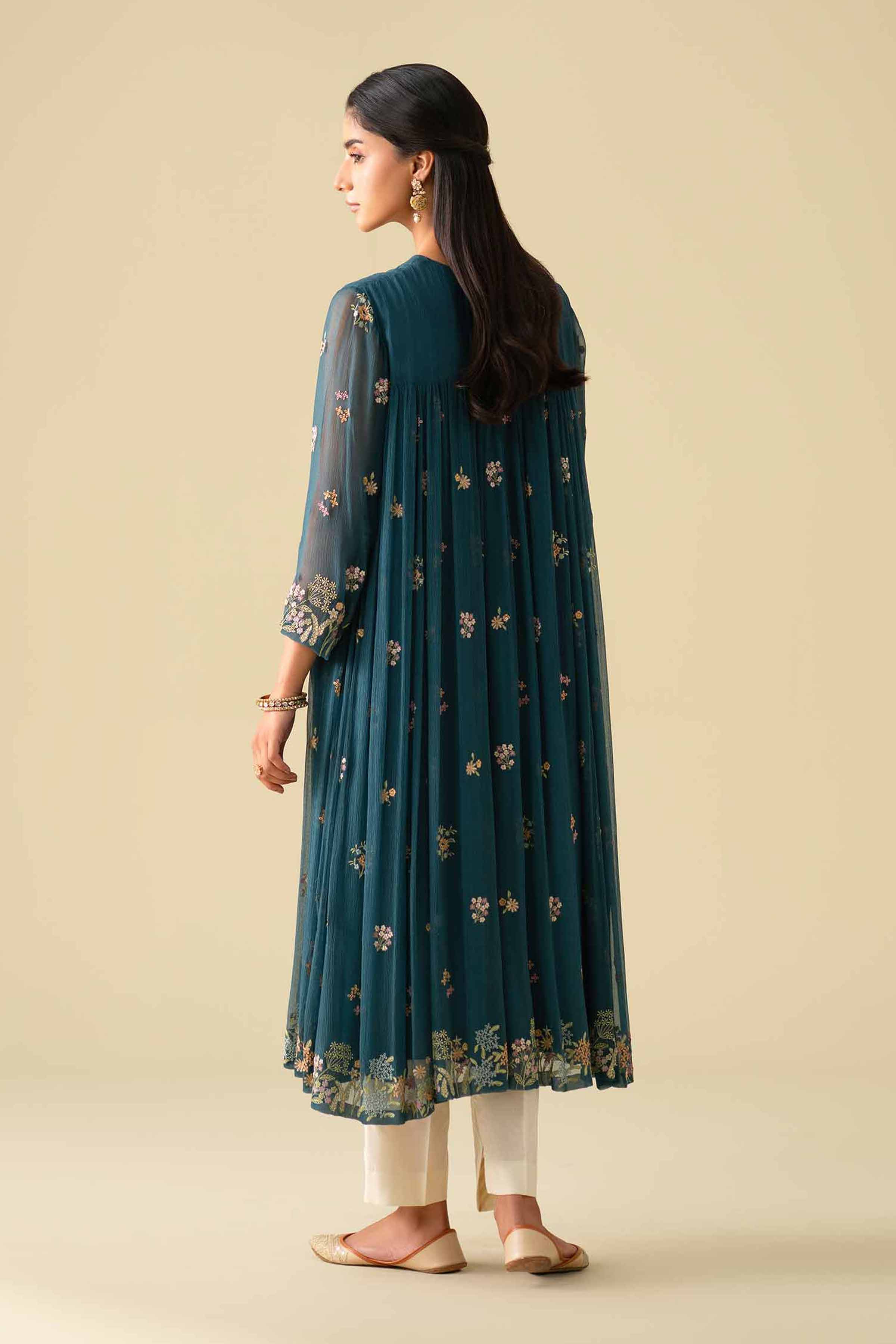 NishatUK - Blue Embroidered Chiffon 1-piece ready to wear luxury Dress