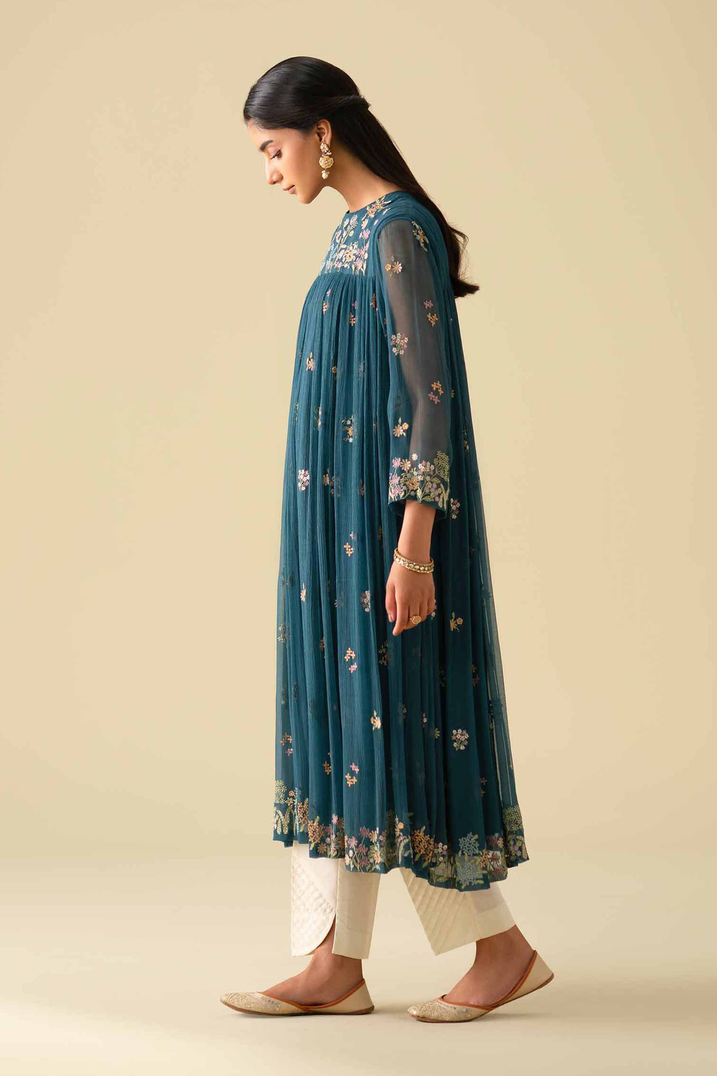 NishatUK - Blue Embroidered Chiffon 1-piece ready to wear luxury Dress
