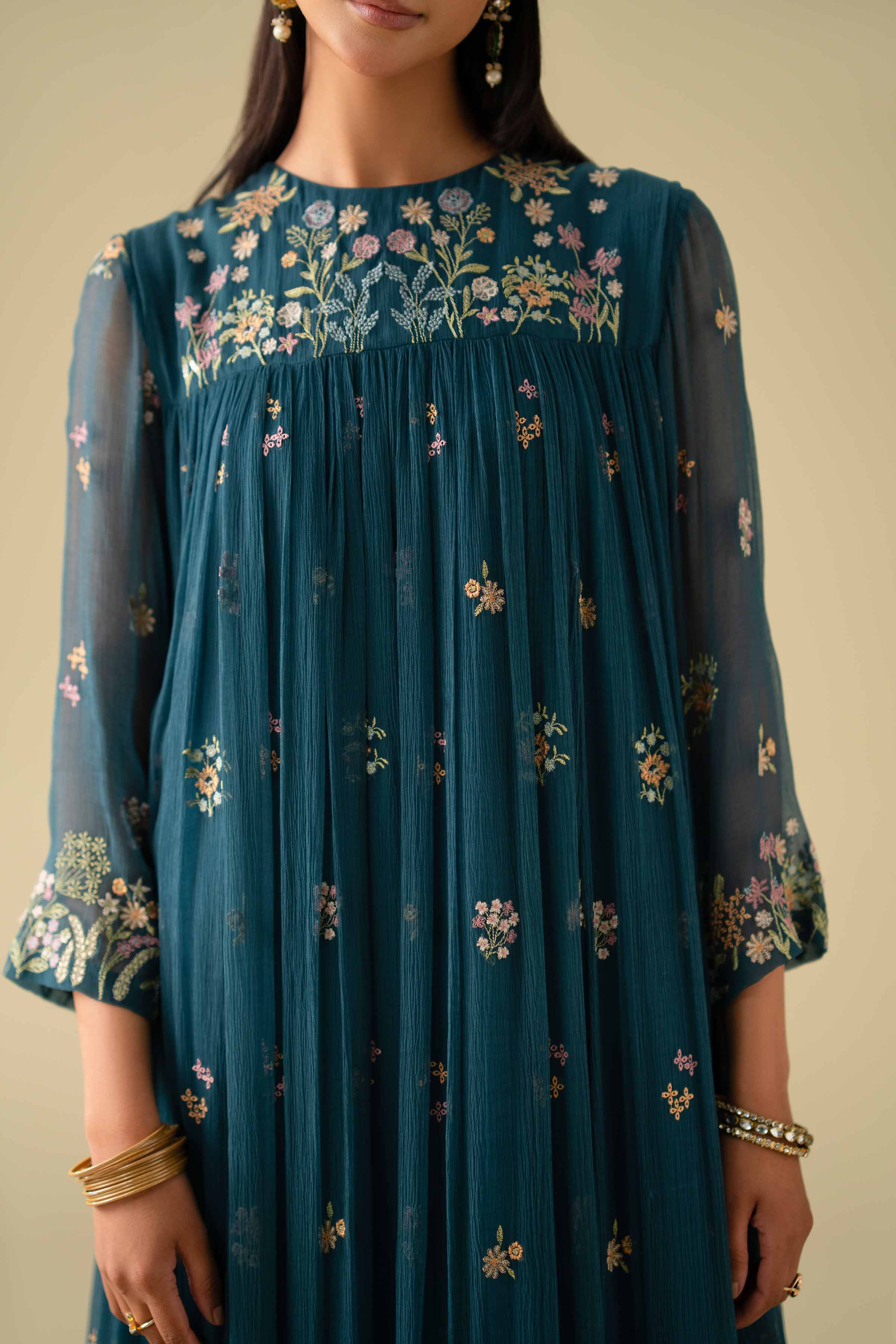 NishatUK - Blue Embroidered Chiffon 1-piece ready to wear luxury Dress