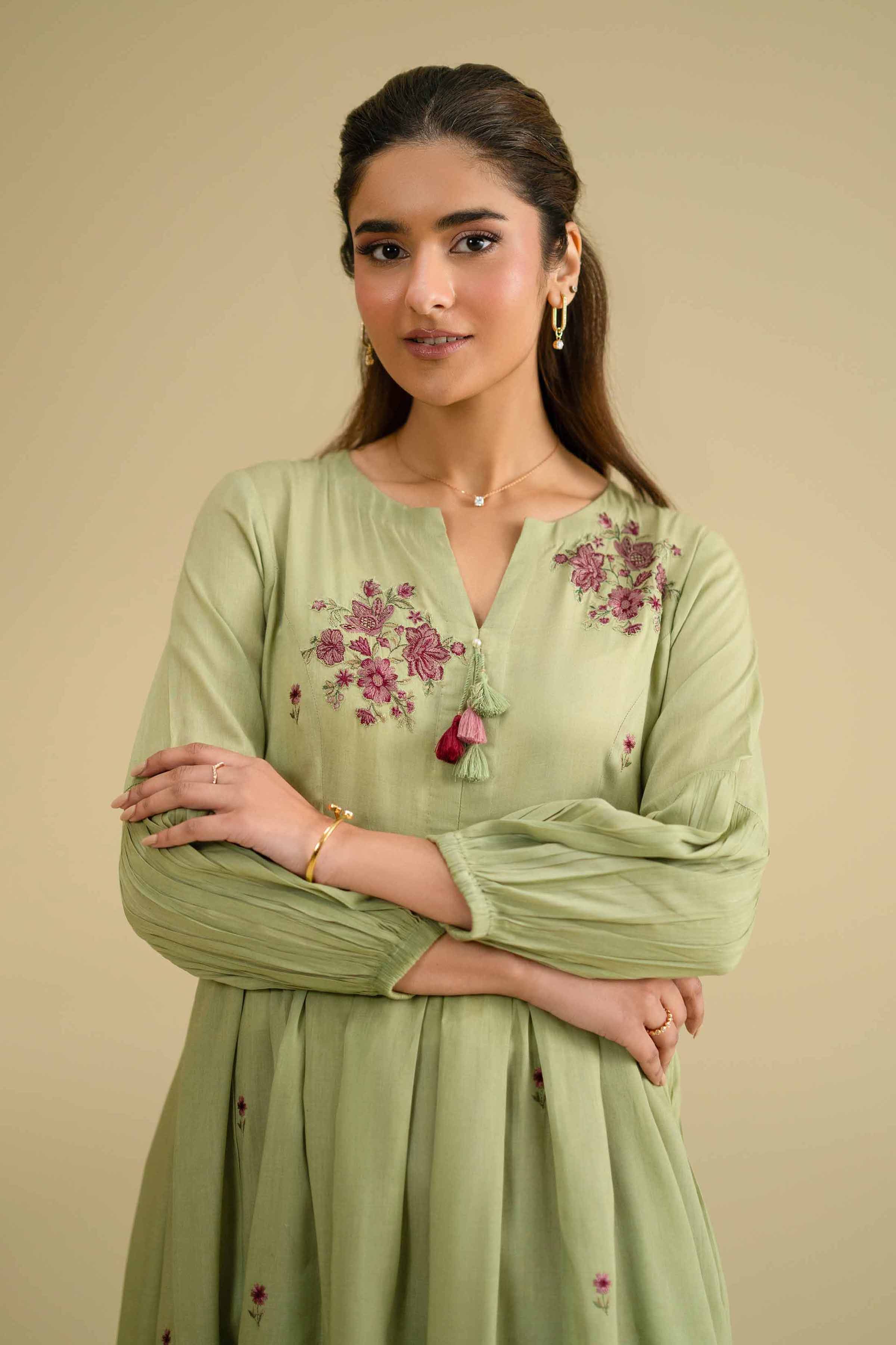 Nishat UK - Green Embroidered Yarn Dyed 1 Piece ready To Wear luxury Dress