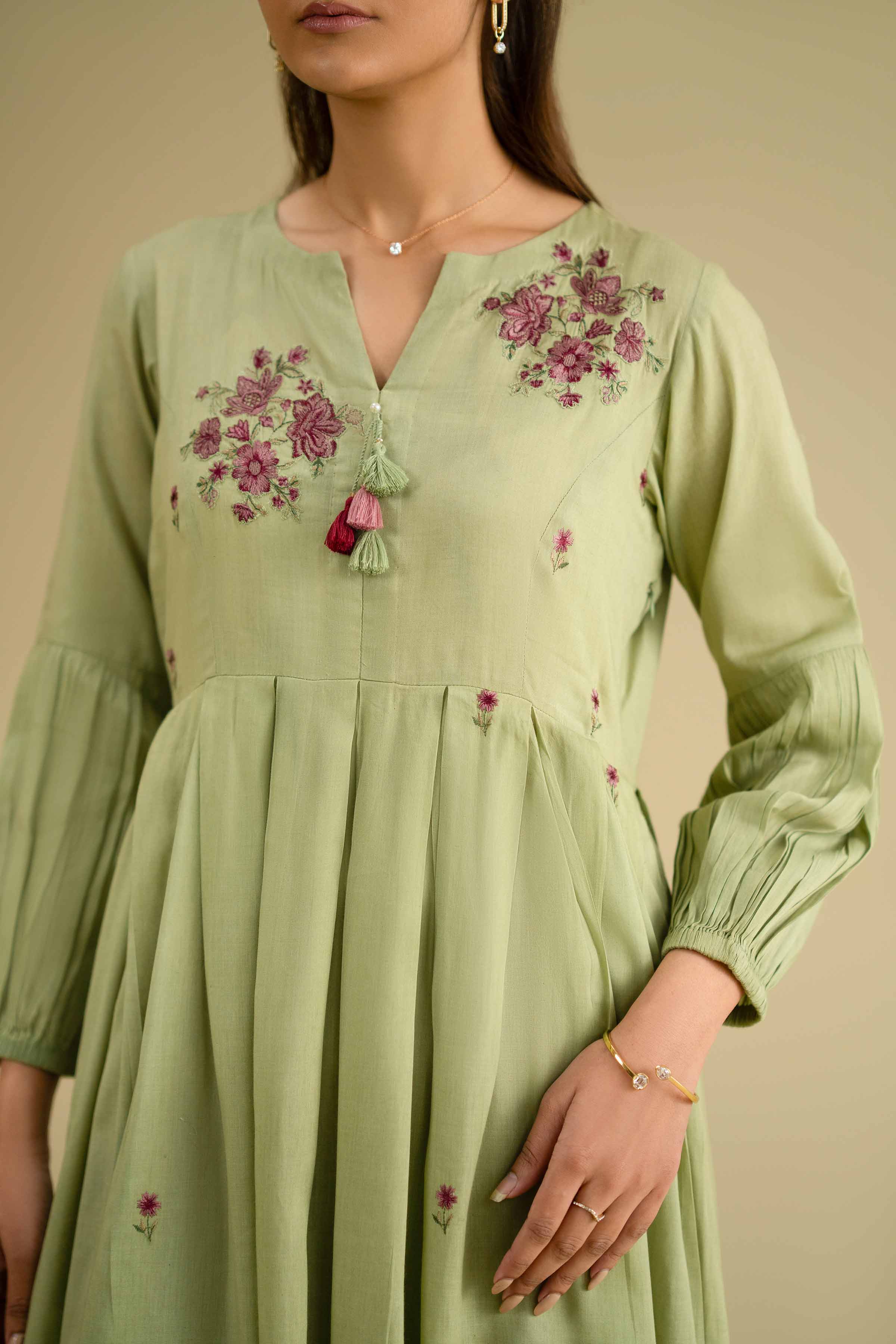 Nishat UK - Green Embroidered Yarn Dyed 1 Piece ready To Wear luxury Dress