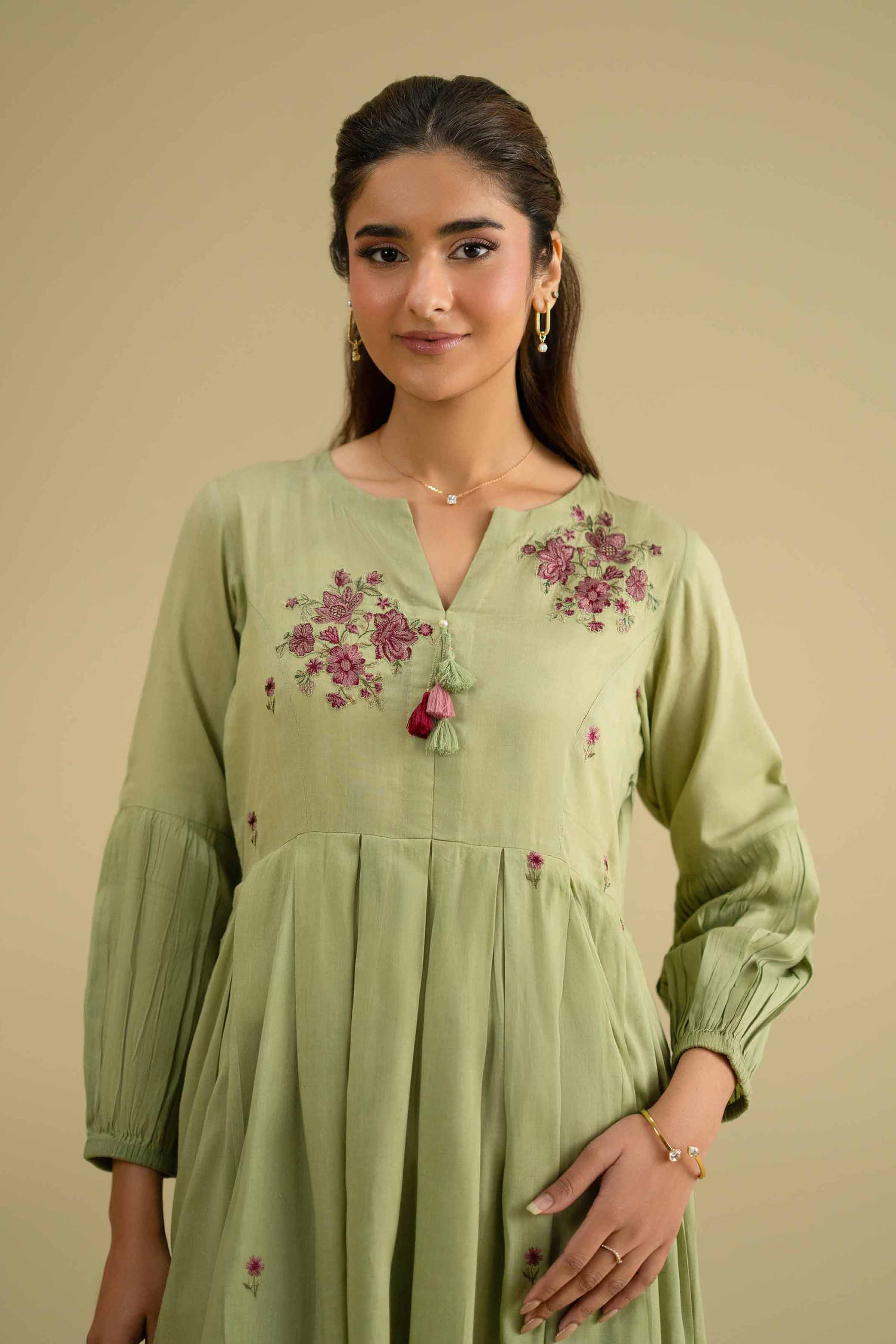 Nishat UK - Green Embroidered Yarn Dyed 1 Piece ready To Wear luxury Dress