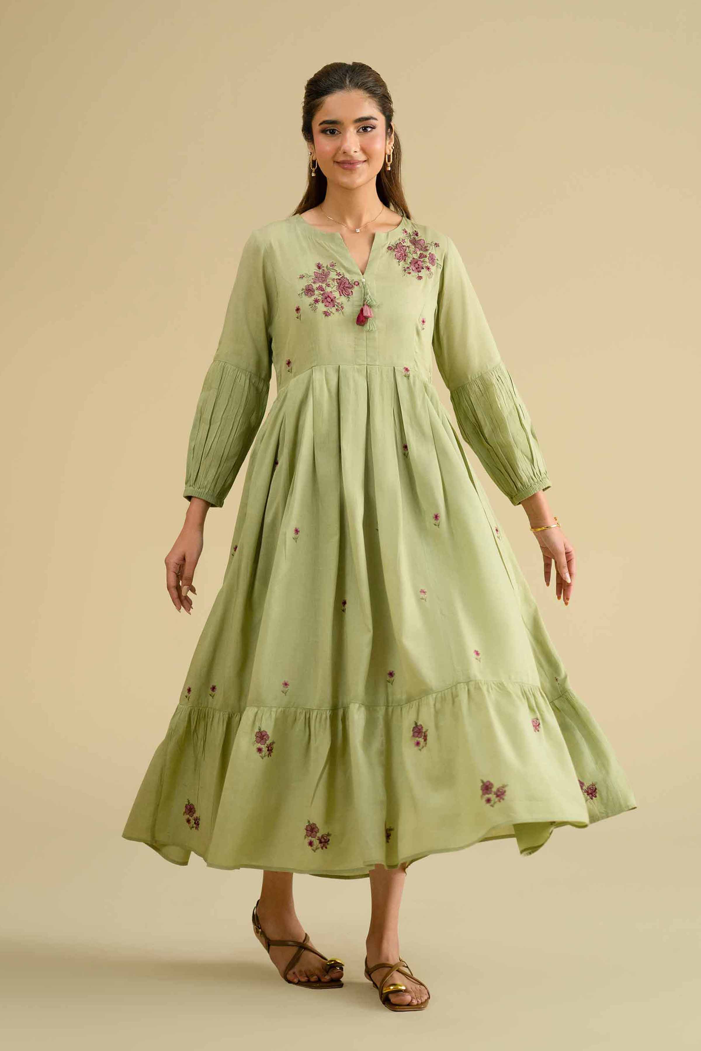 Nishat UK - Green Embroidered Yarn Dyed 1 Piece ready To Wear luxury Dress