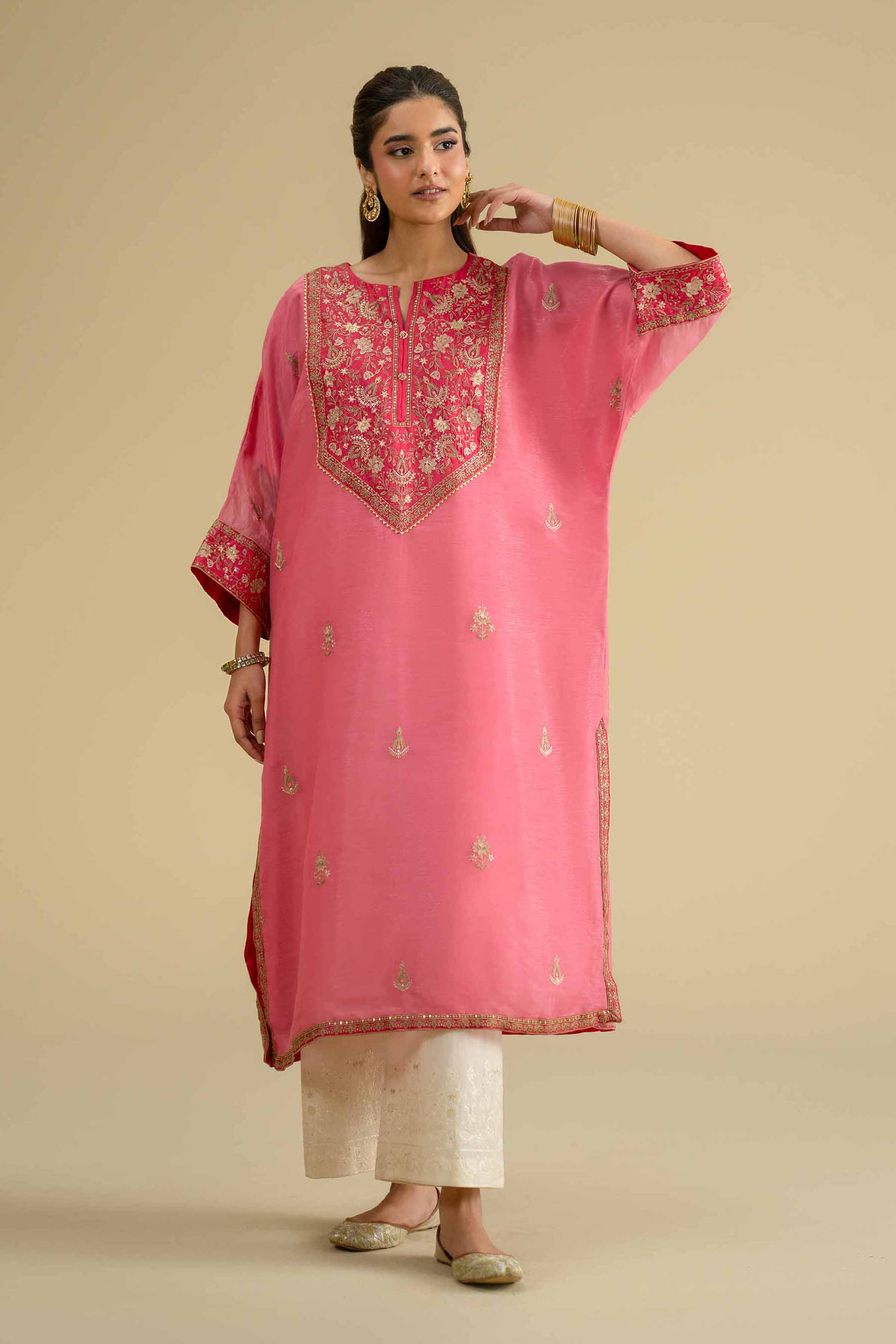 Nishat UK - Pink  Embroidered Silk 1 Piece ready To Wear luxury Shirt