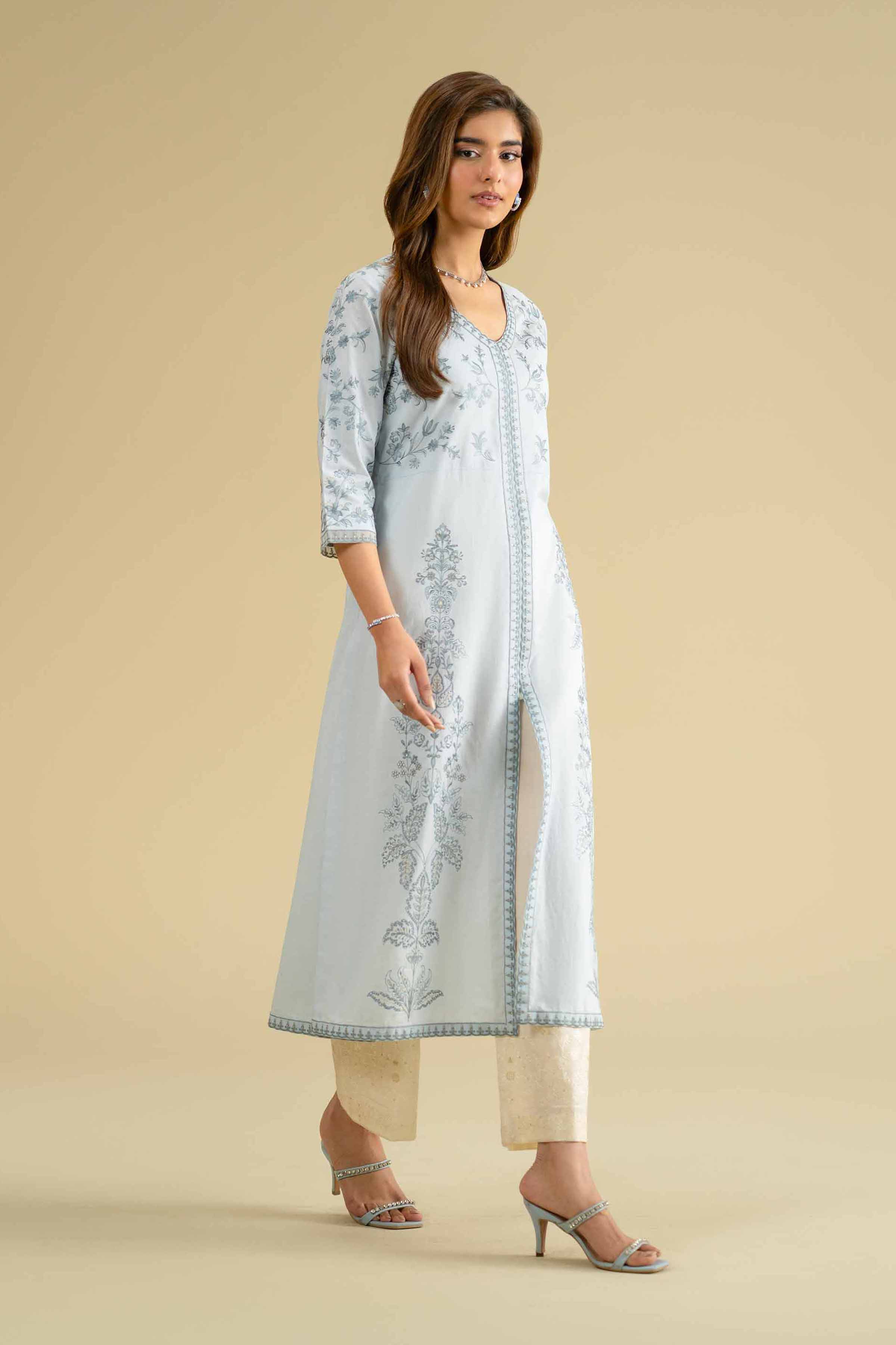 NishatUK - Blue Embroidered Cambric 1-piece ready to wear Shirt
