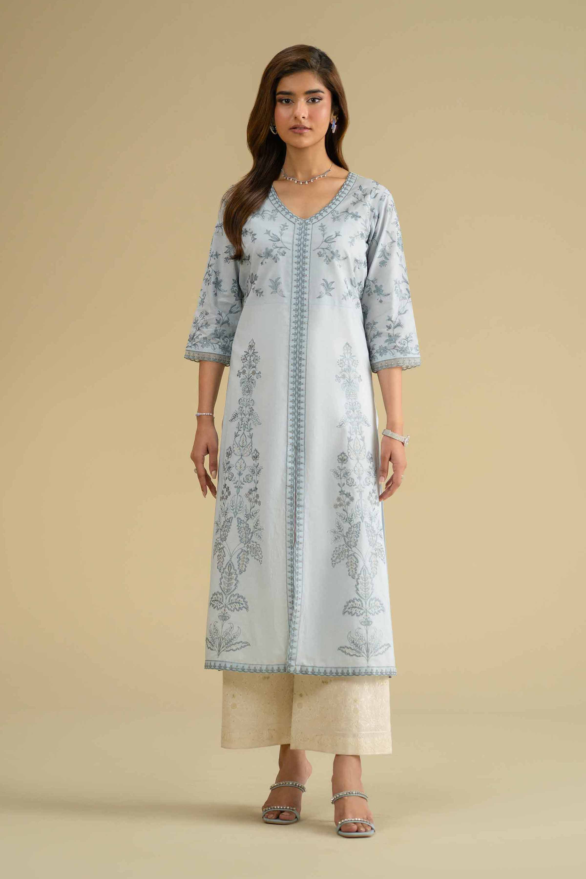 NishatUK - Blue Embroidered Cambric 1-piece ready to wear Shirt