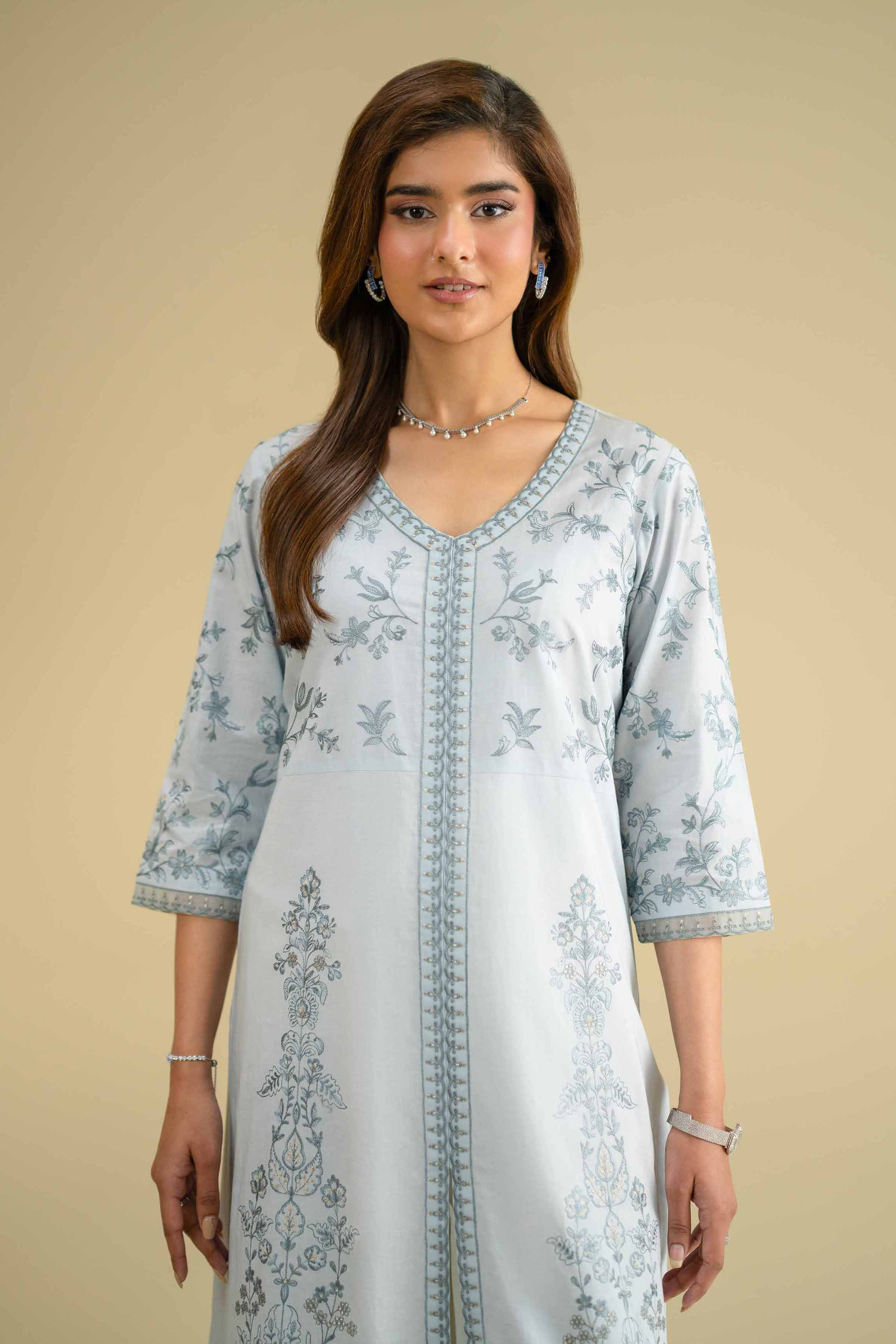 NishatUK - Blue Embroidered Cambric 1-piece ready to wear Shirt