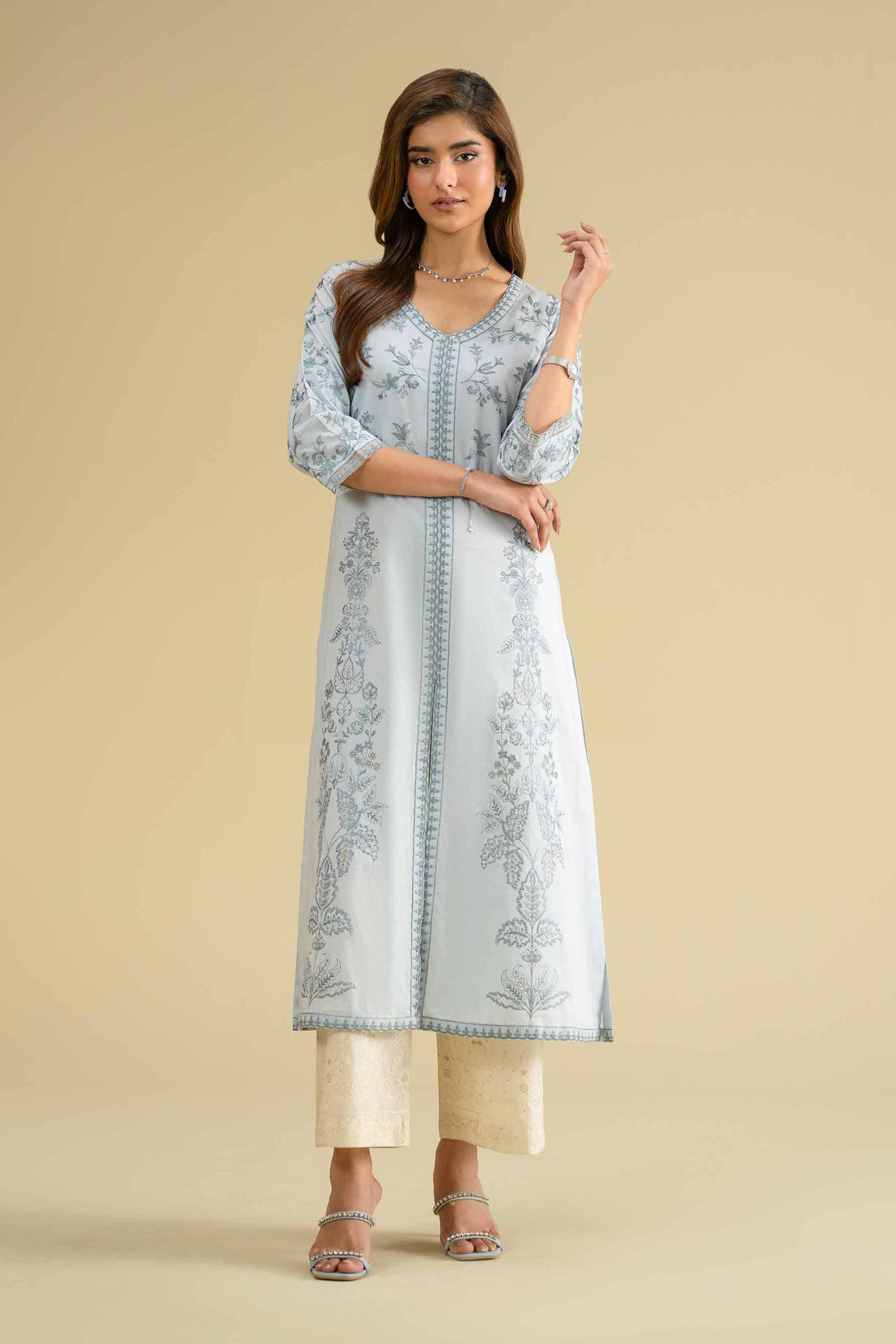 NishatUK - Blue Embroidered Cambric 1-piece ready to wear Shirt