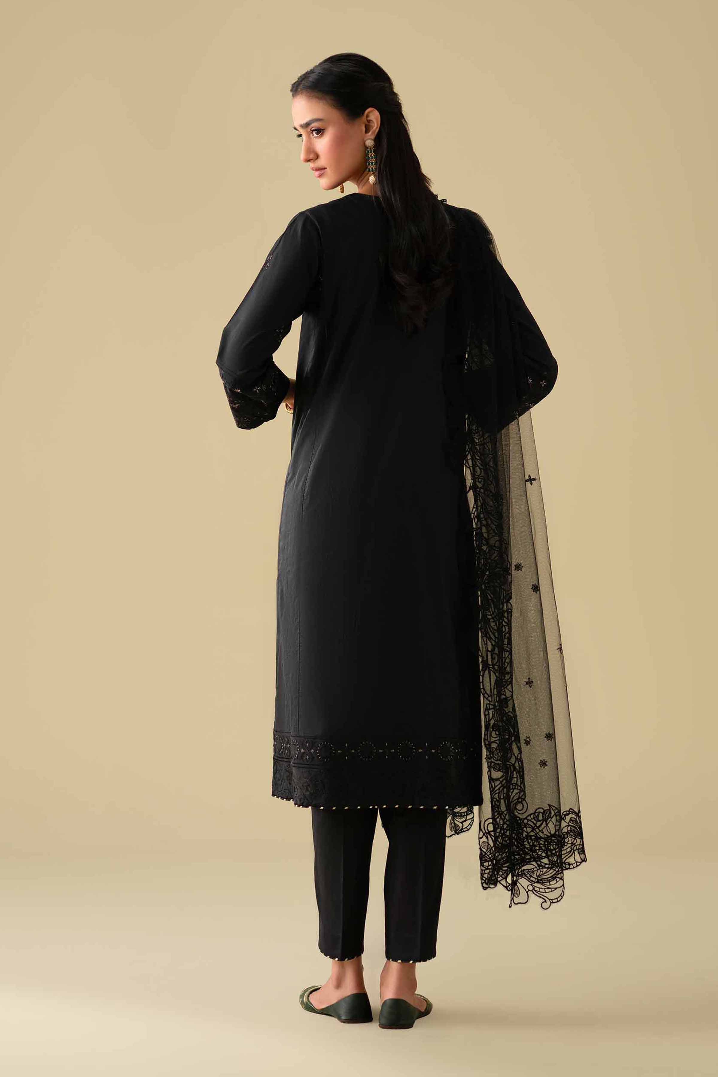 NishatUK - Black Embroidered Cambric  ready to wear Suit