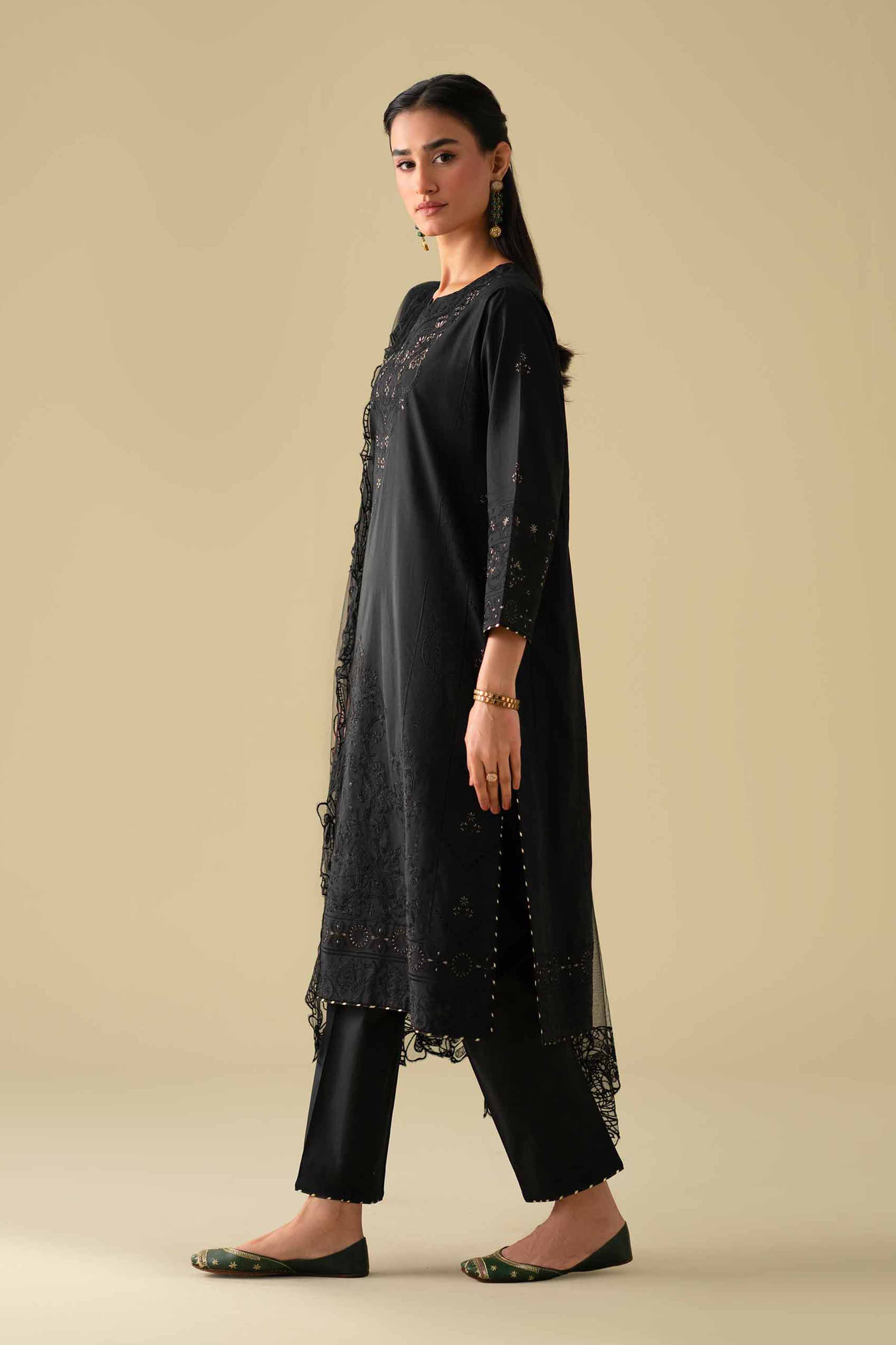 NishatUK - Black Embroidered Cambric  ready to wear Suit