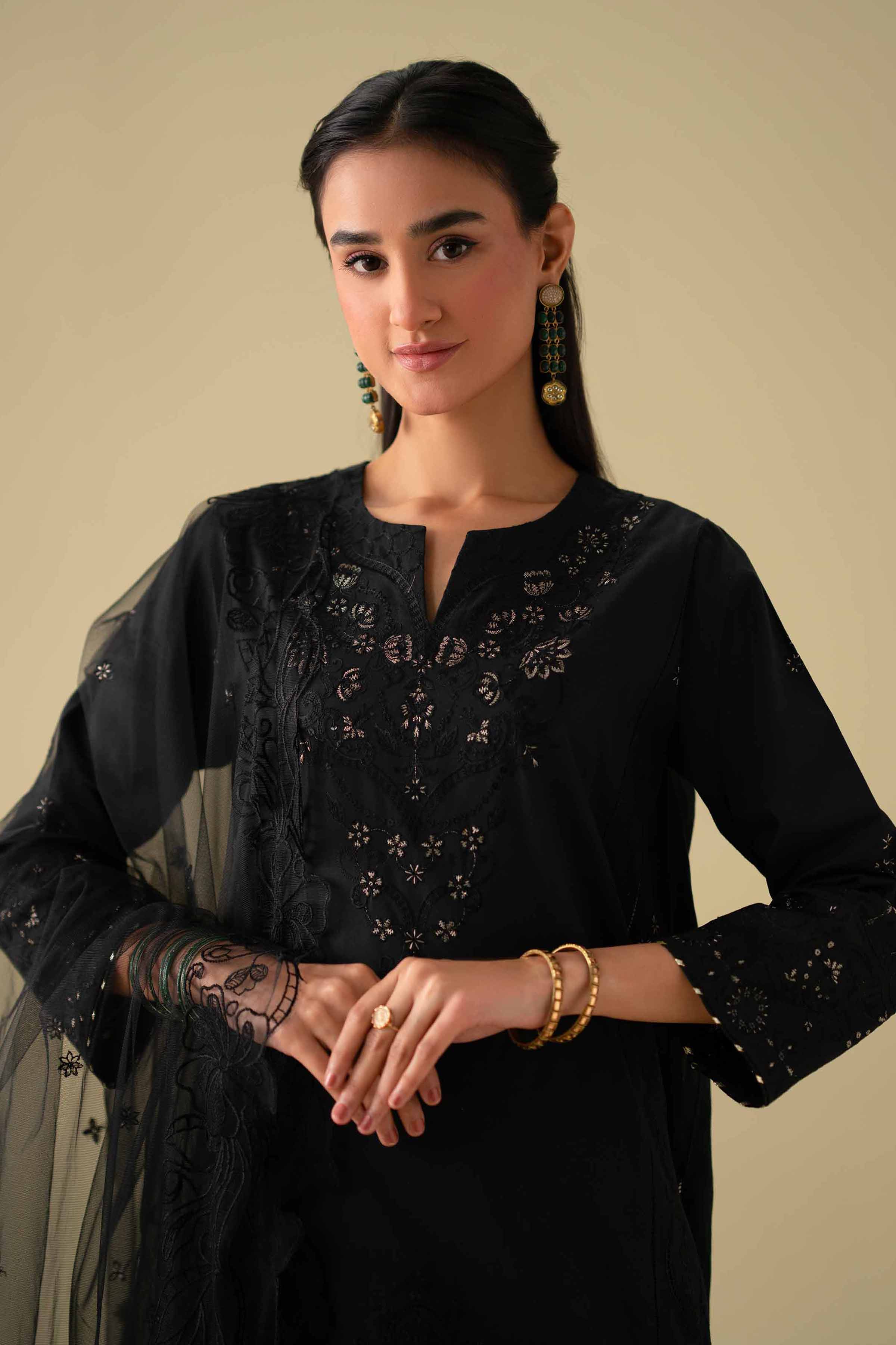 NishatUK - Black Embroidered Cambric  ready to wear Suit
