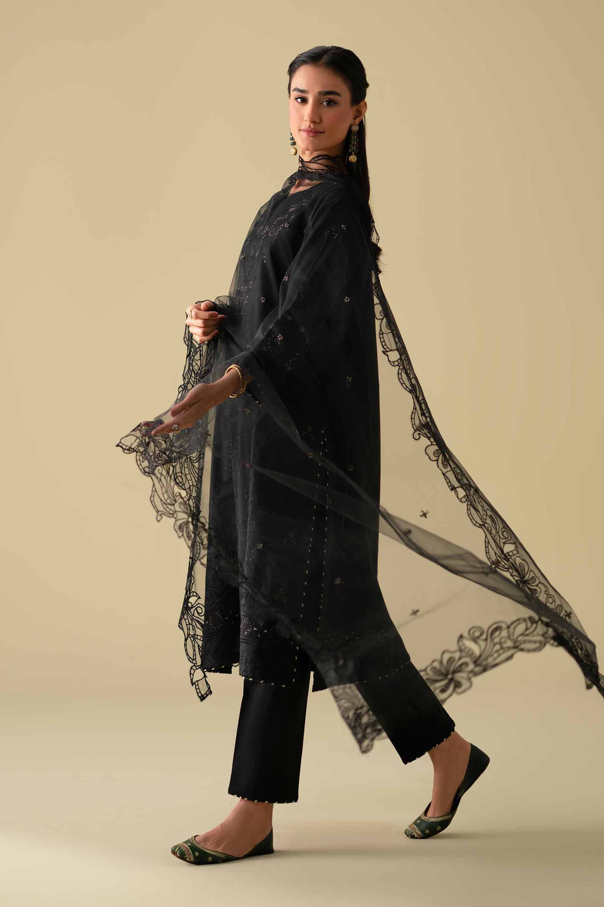 NishatUK - Black Embroidered Cambric  ready to wear Suit