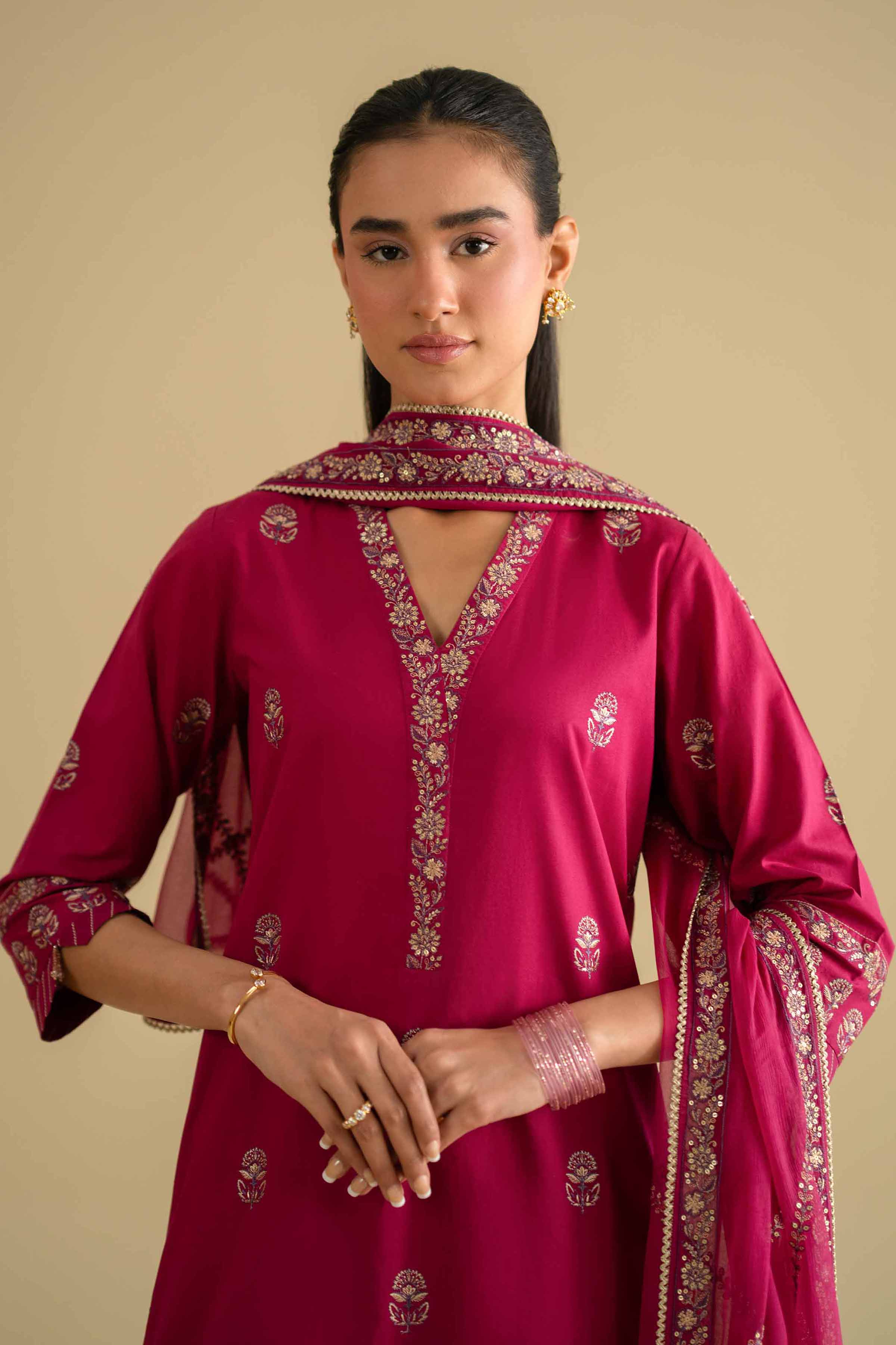 NishatUK - Pink Embroidered Cambric 3-piece ready to wear luxury Suit
