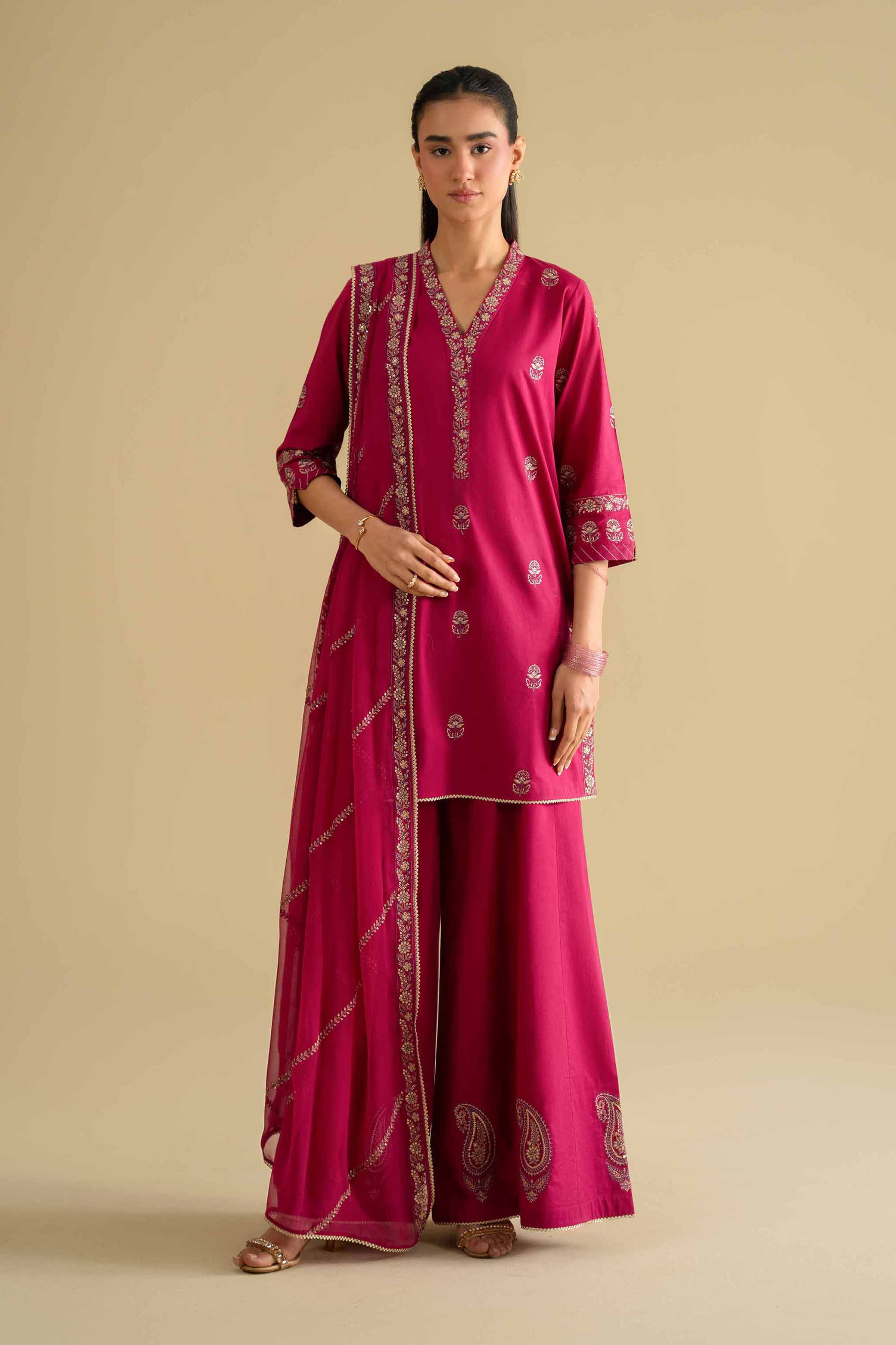 NishatUK - Pink Embroidered Cambric 3-piece ready to wear luxury Suit