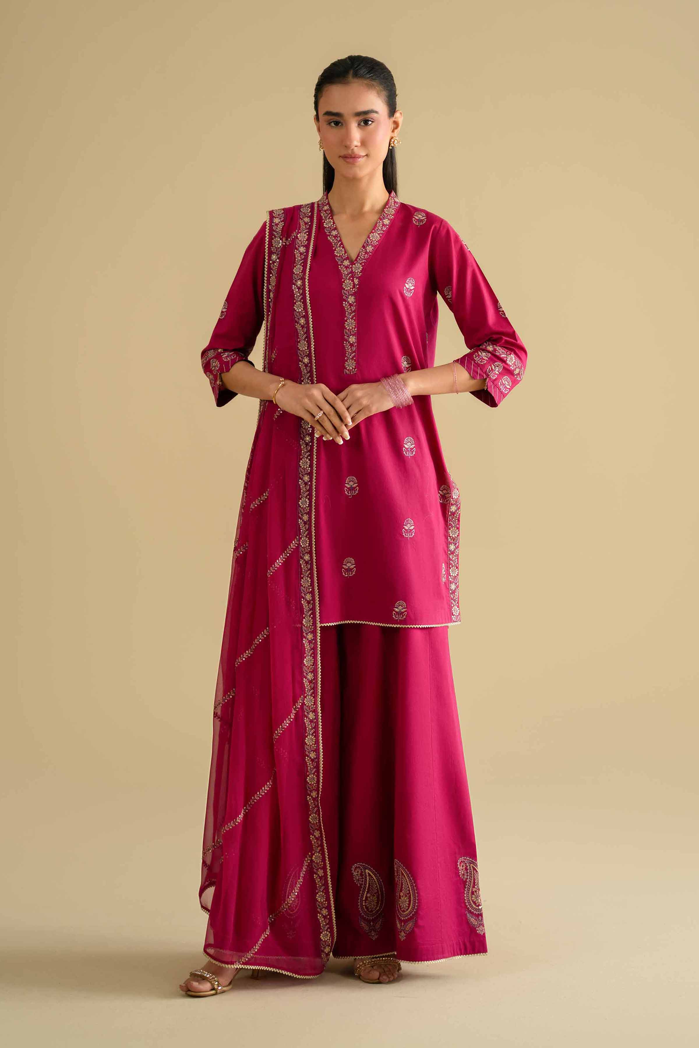 NishatUK - Pink Embroidered Cambric 3-piece ready to wear luxury Suit