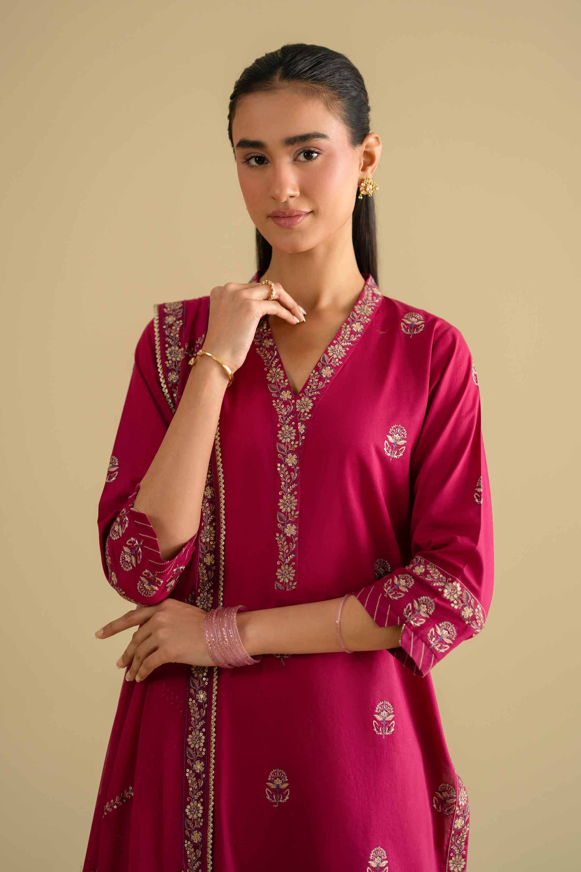 NishatUK - Pink Embroidered Cambric 3-piece ready to wear luxury Suit