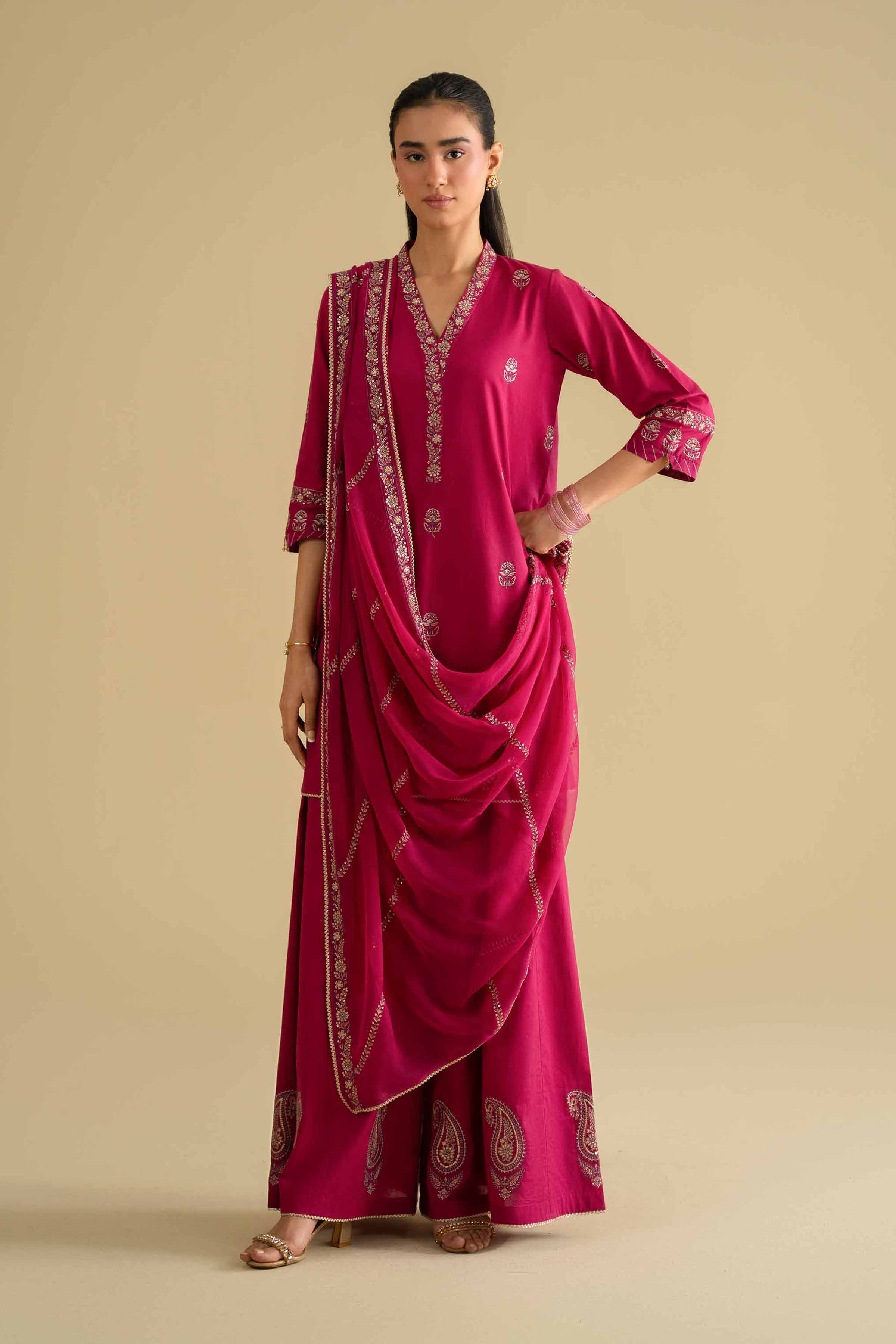 NishatUK - Pink Embroidered Cambric 3-piece ready to wear luxury Suit