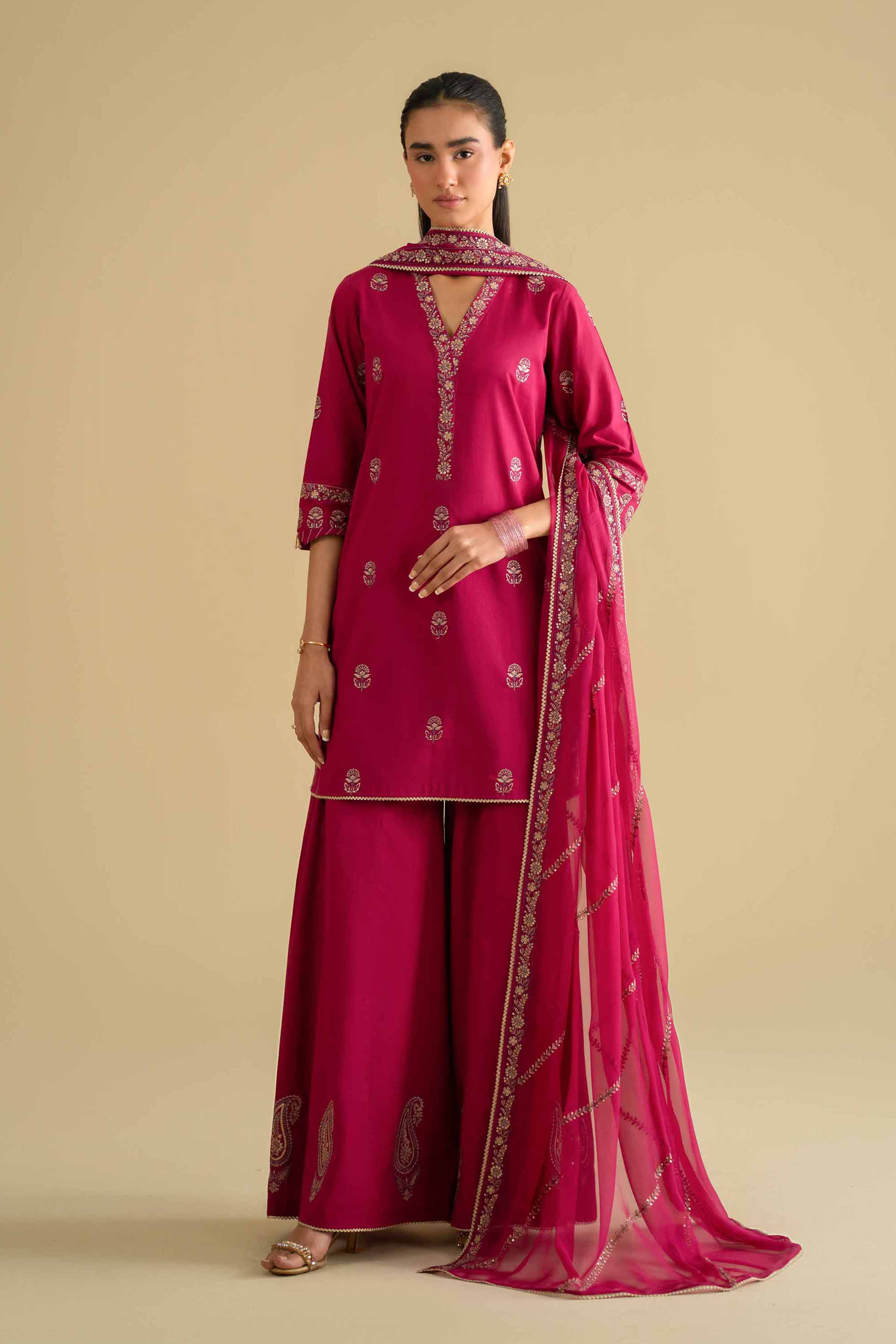 NishatUK - Pink Embroidered Cambric 3-piece ready to wear luxury Suit