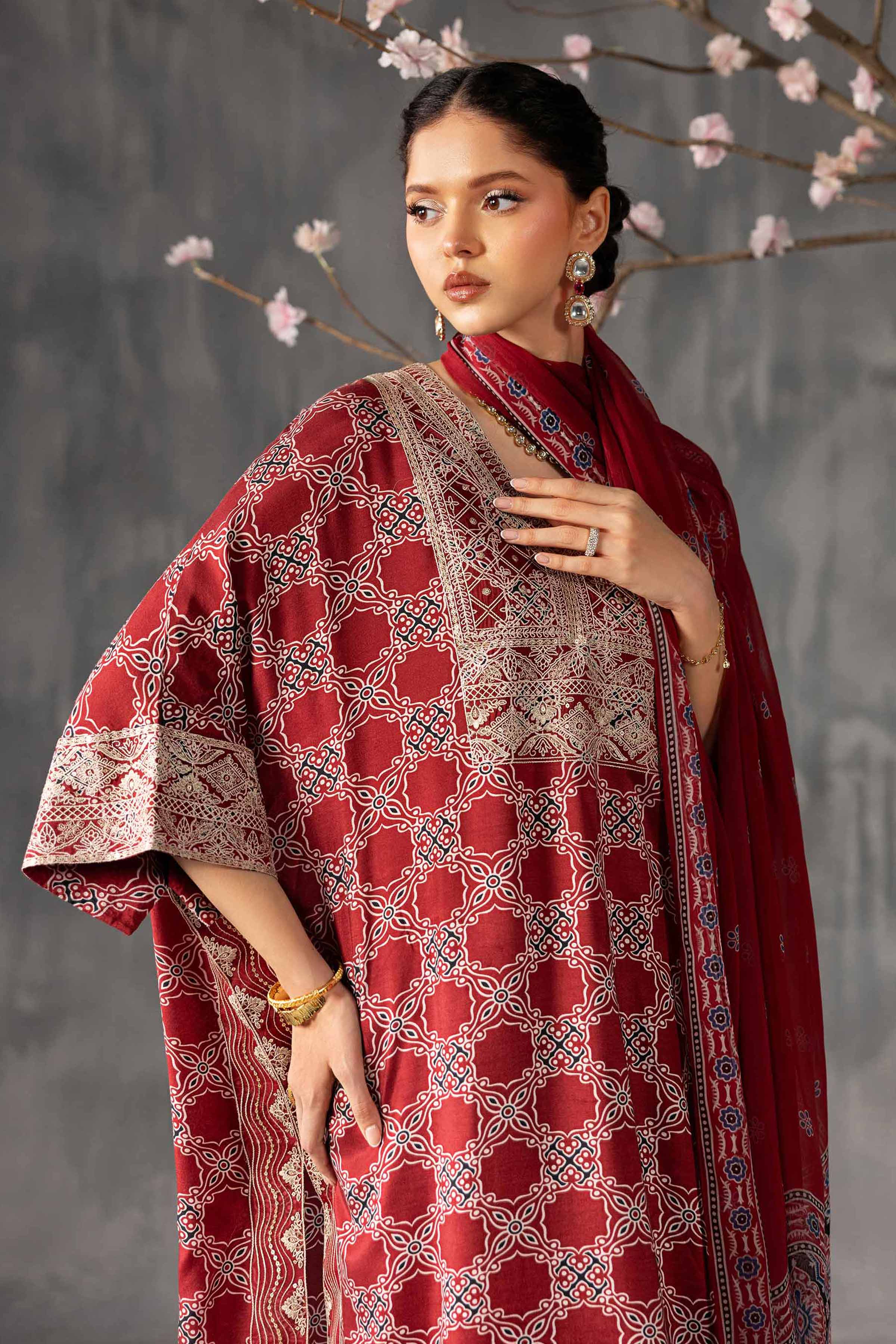 Nishat UK - Red Embroidered Silk 3 Pieces ready to wear luxury Suit