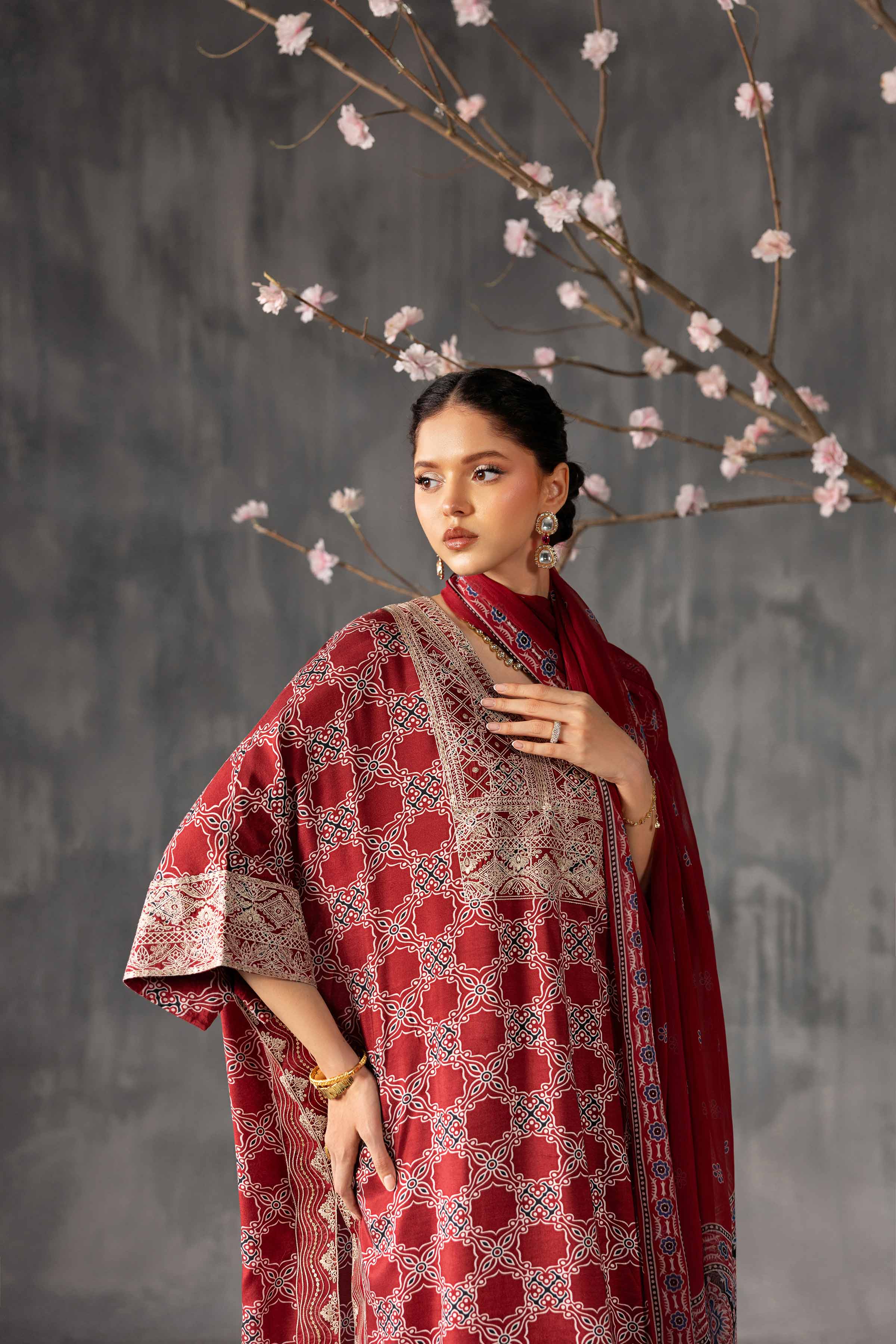 Nishat UK - Red Embroidered Silk 3 Pieces ready to wear luxury Suit