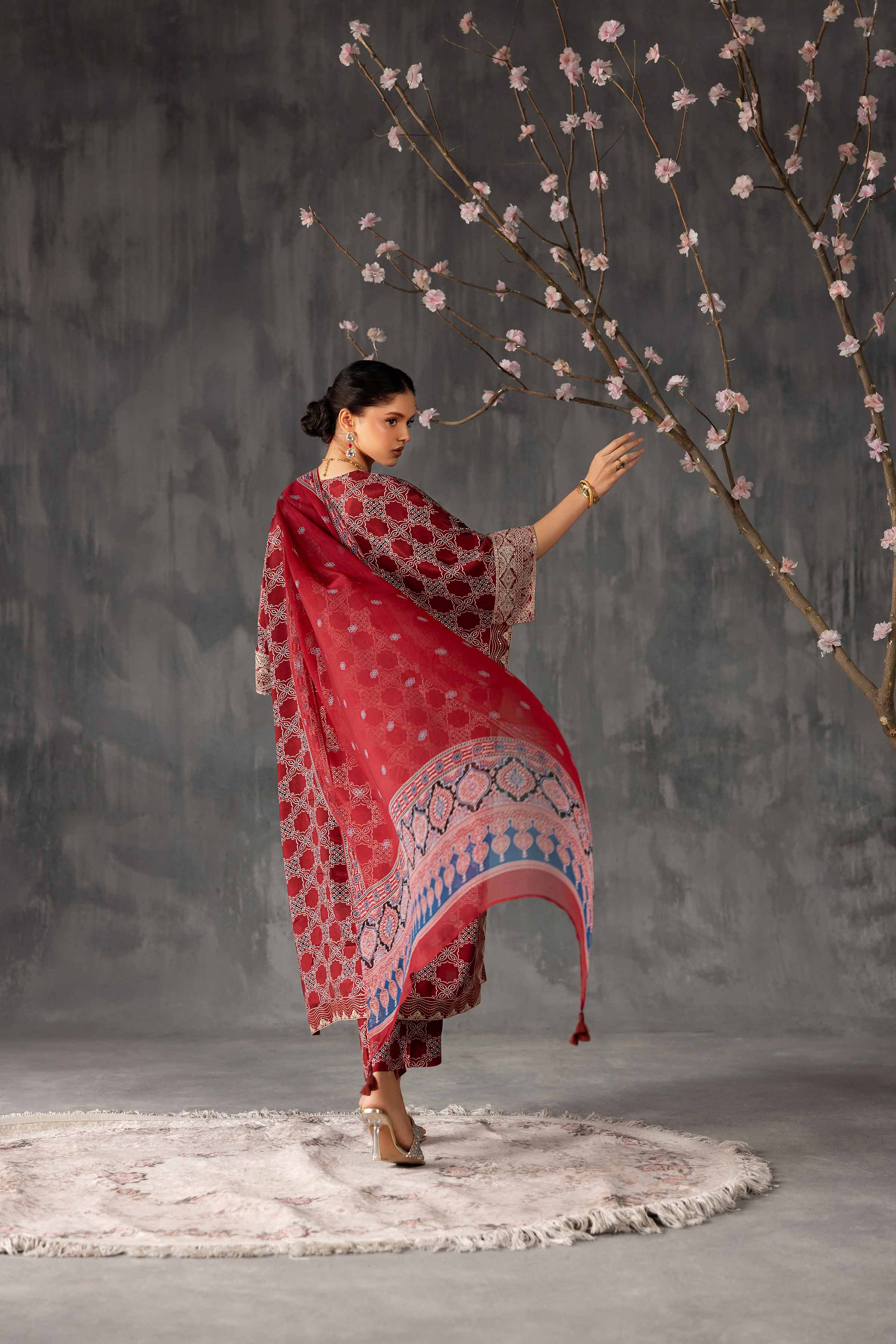 Nishat UK - Red Embroidered Silk 3 Pieces ready to wear luxury Suit