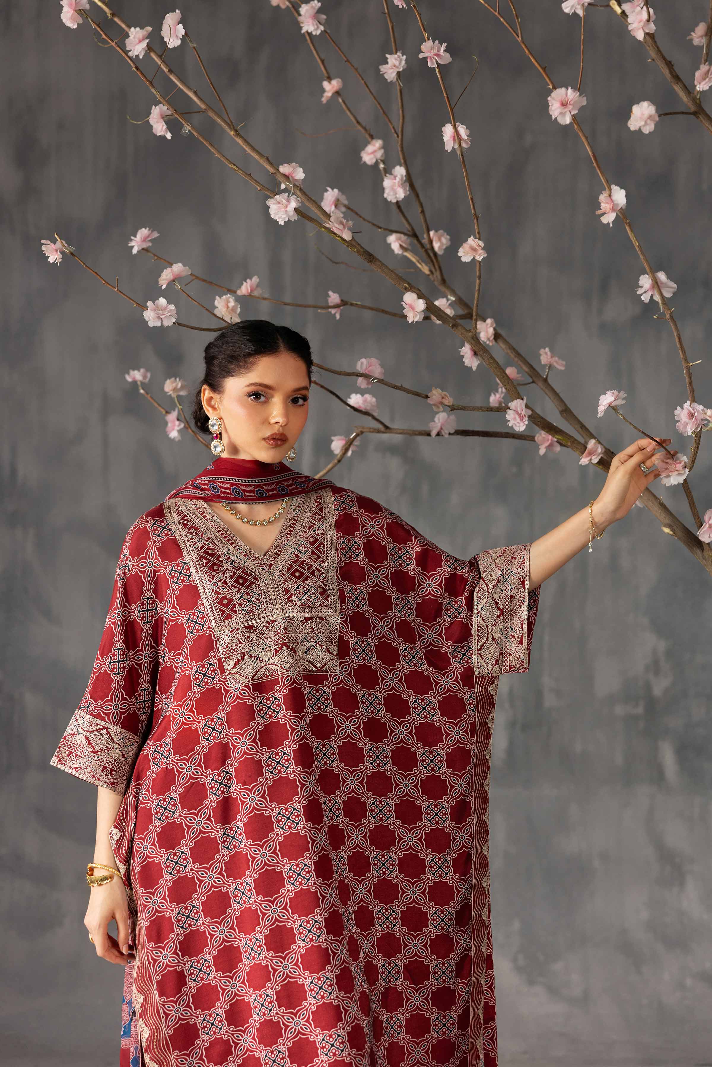 Nishat UK - Red Embroidered Silk 3 Pieces ready to wear luxury Suit