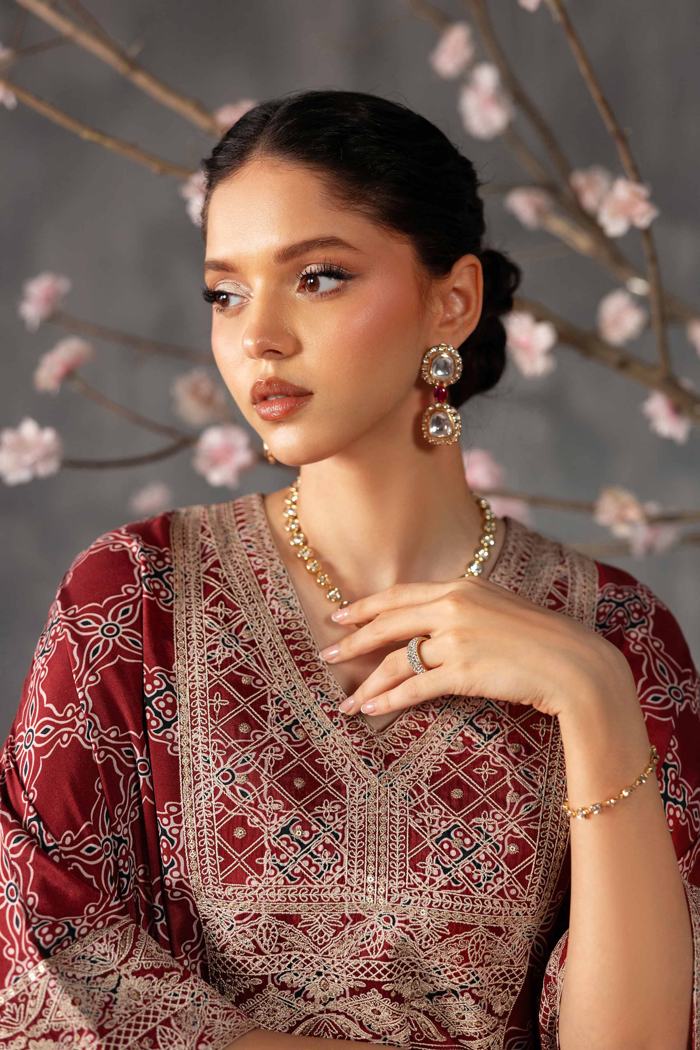 Nishat UK - Red Embroidered Silk 3 Pieces ready to wear luxury Suit