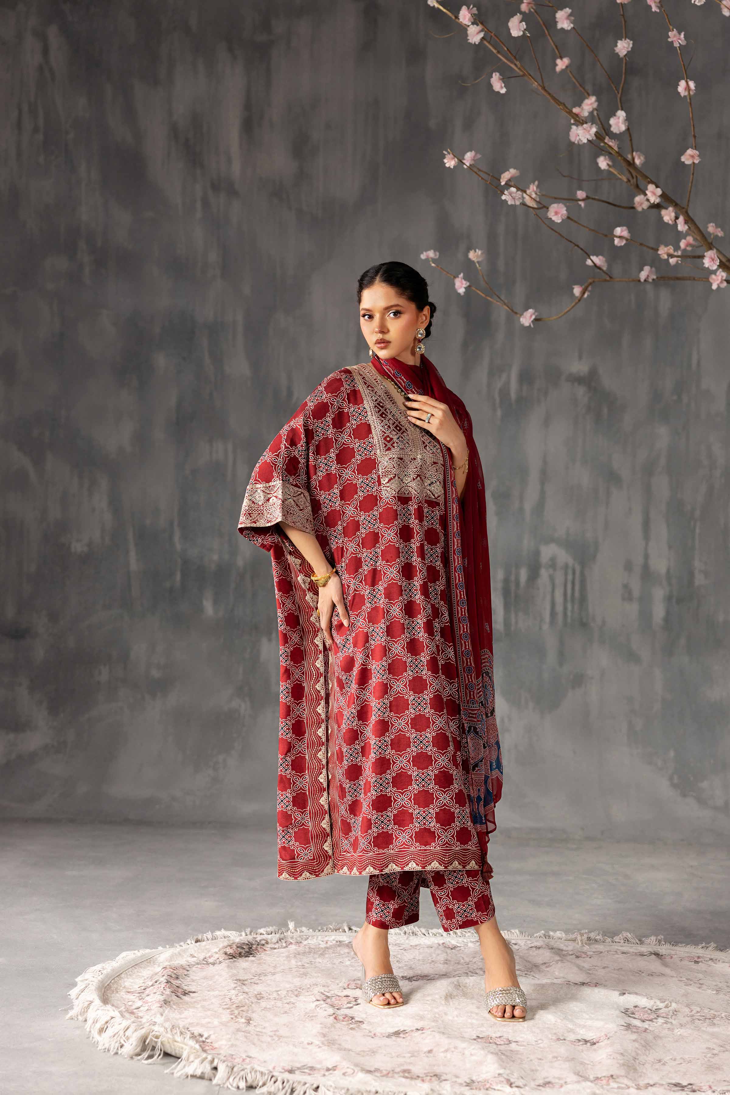 Nishat UK - Red Embroidered Silk 3 Pieces ready to wear luxury Suit