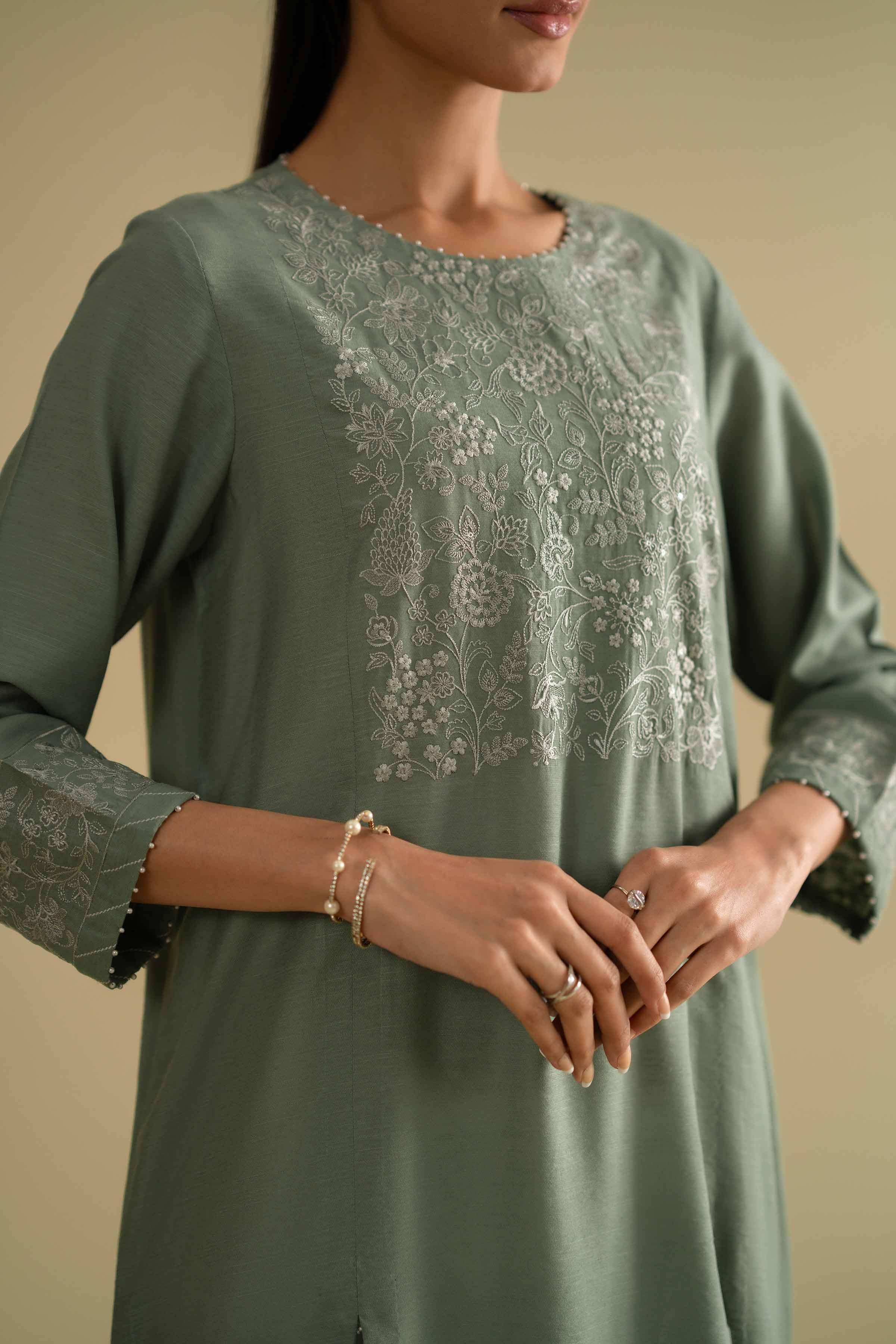 NishatUK - Grey Embroidered Cotton 1-piece ready to wear luxury Shirt