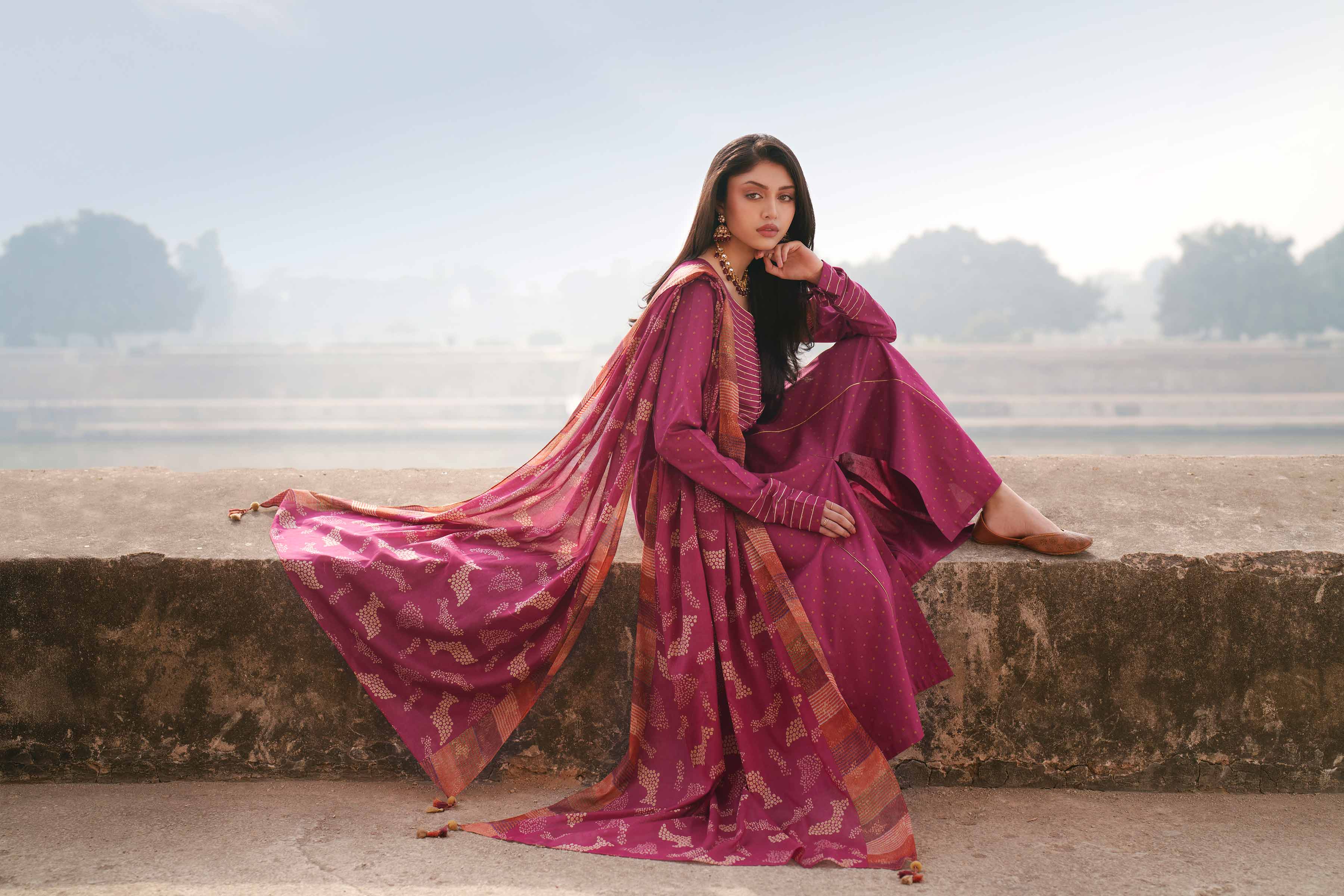 NishatUK - Pink Embroidered Cambric 3-piece ready to wear luxury Suit