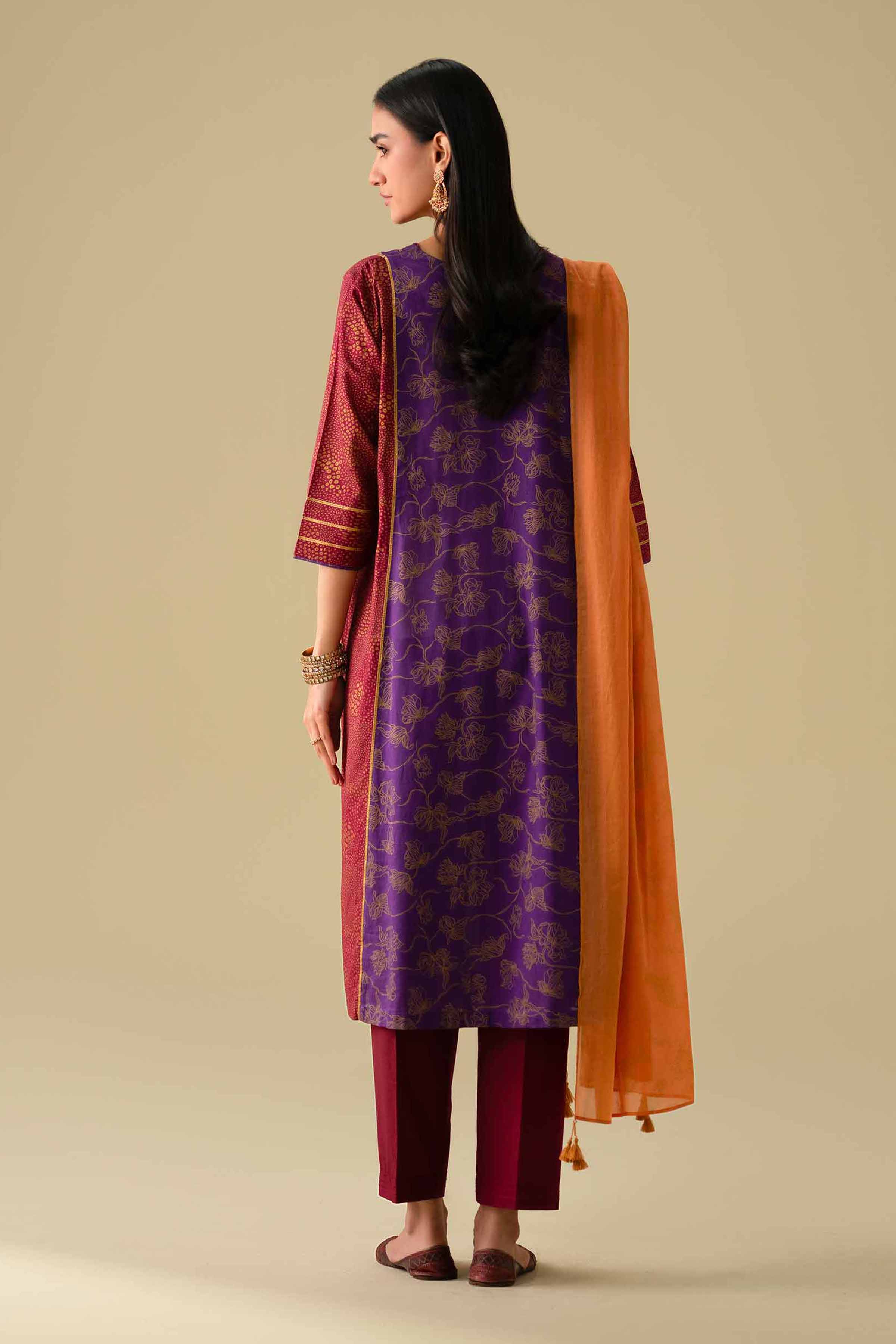 NishatUK - Purple Printed Lawn 3-piece ready to wear Suit