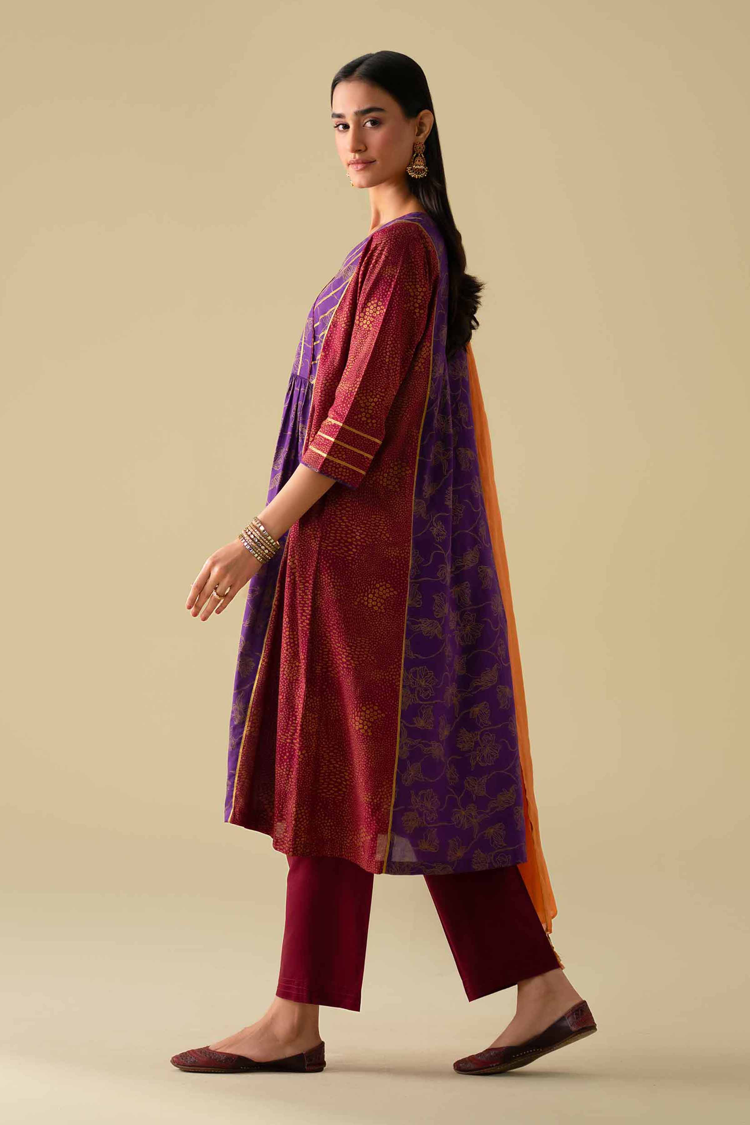 NishatUK - Purple Printed Lawn 3-piece ready to wear Suit