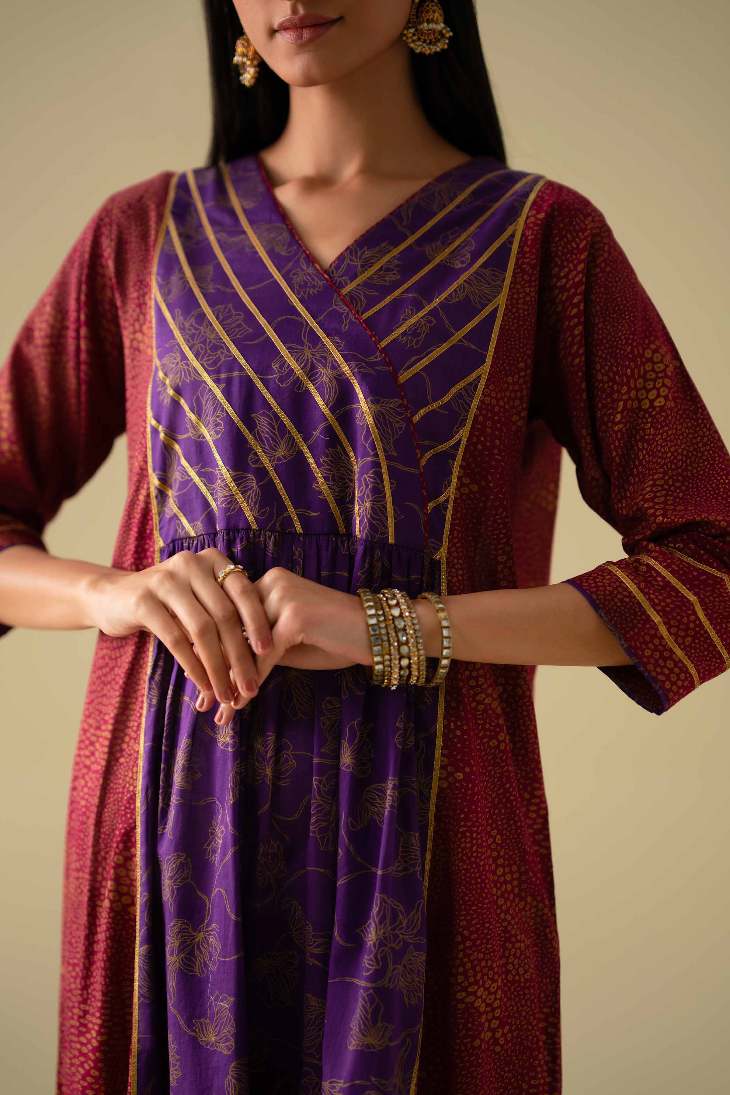 NishatUK - Purple Printed Lawn 3-piece ready to wear Suit