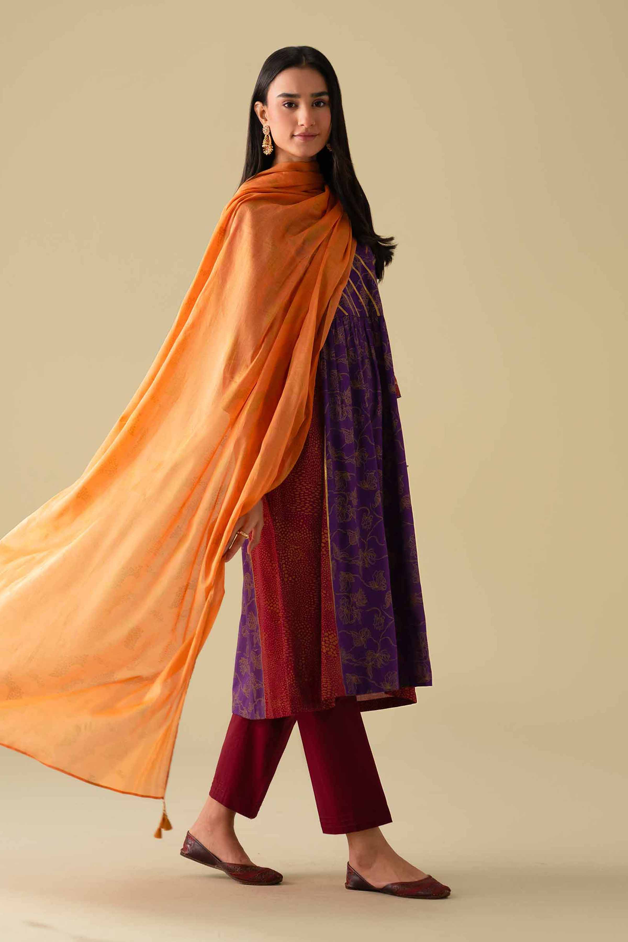 NishatUK - Purple Printed Lawn 3-piece ready to wear Suit