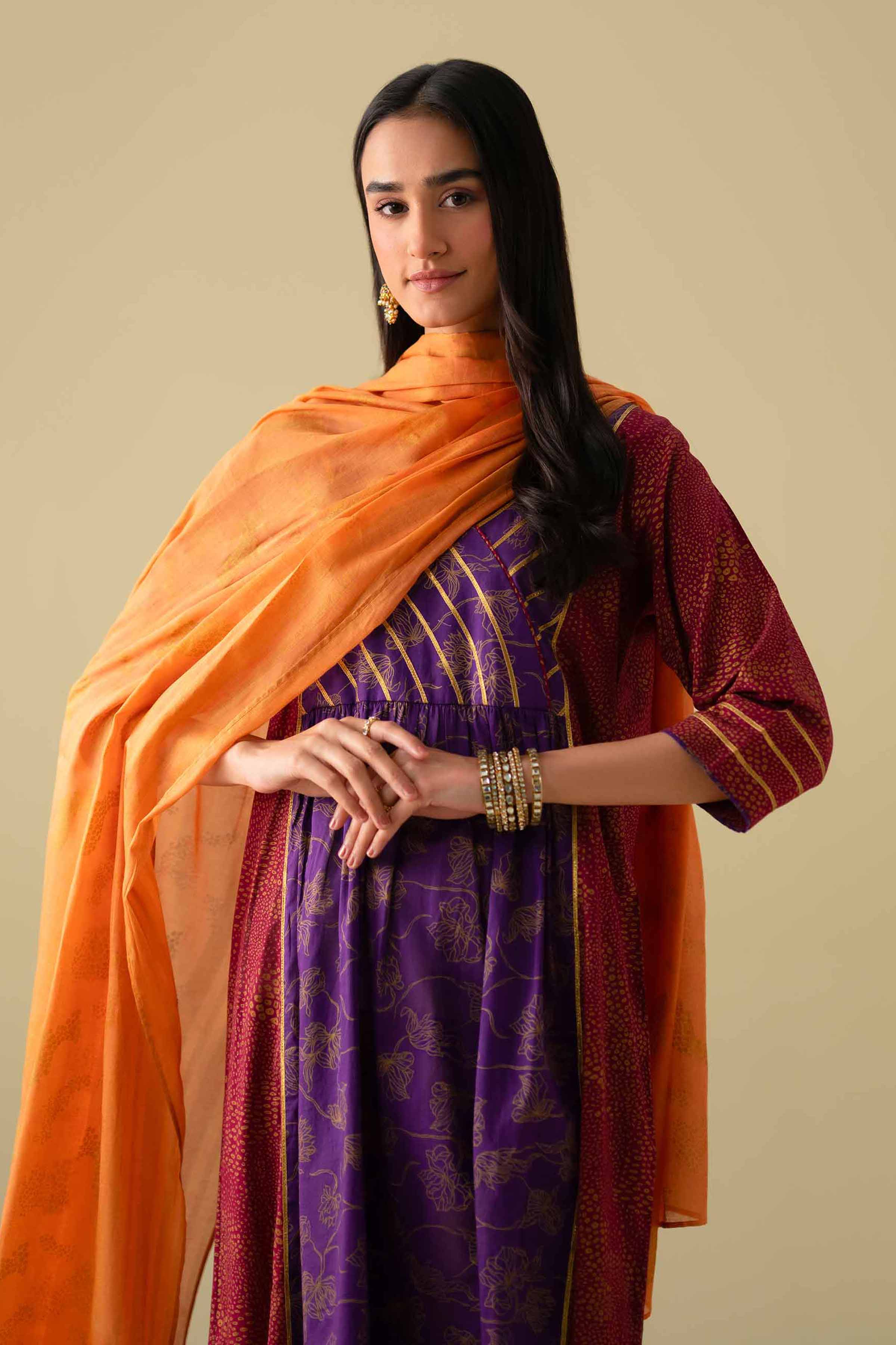 NishatUK - Purple Printed Lawn 3-piece ready to wear Suit