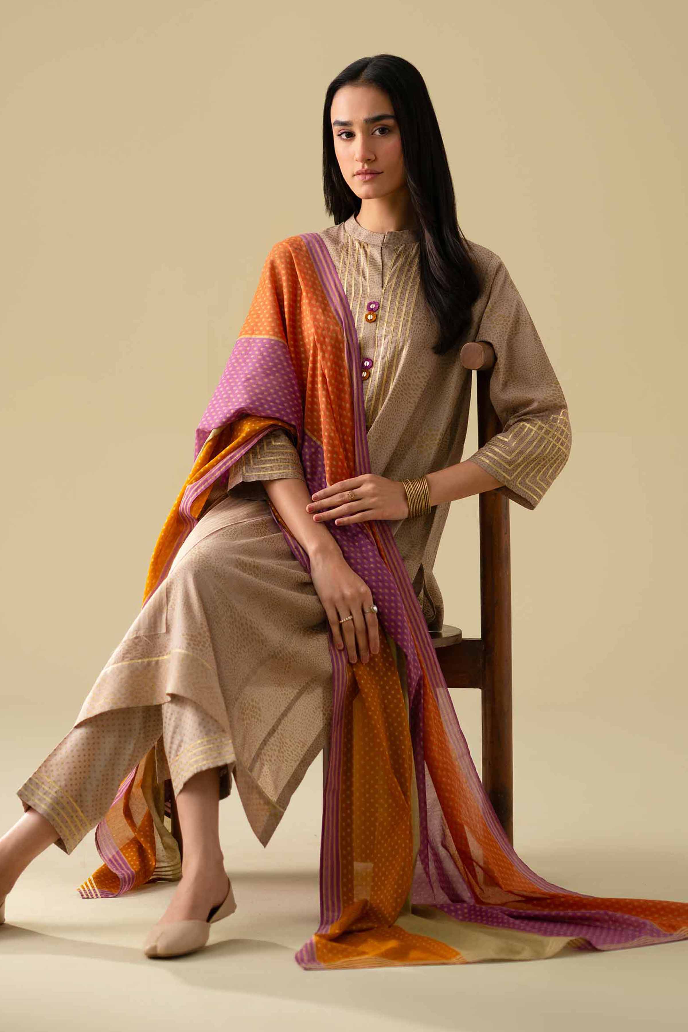 NishatUK - Brown Embroidered Lawn 3-piece ready to wear Suit