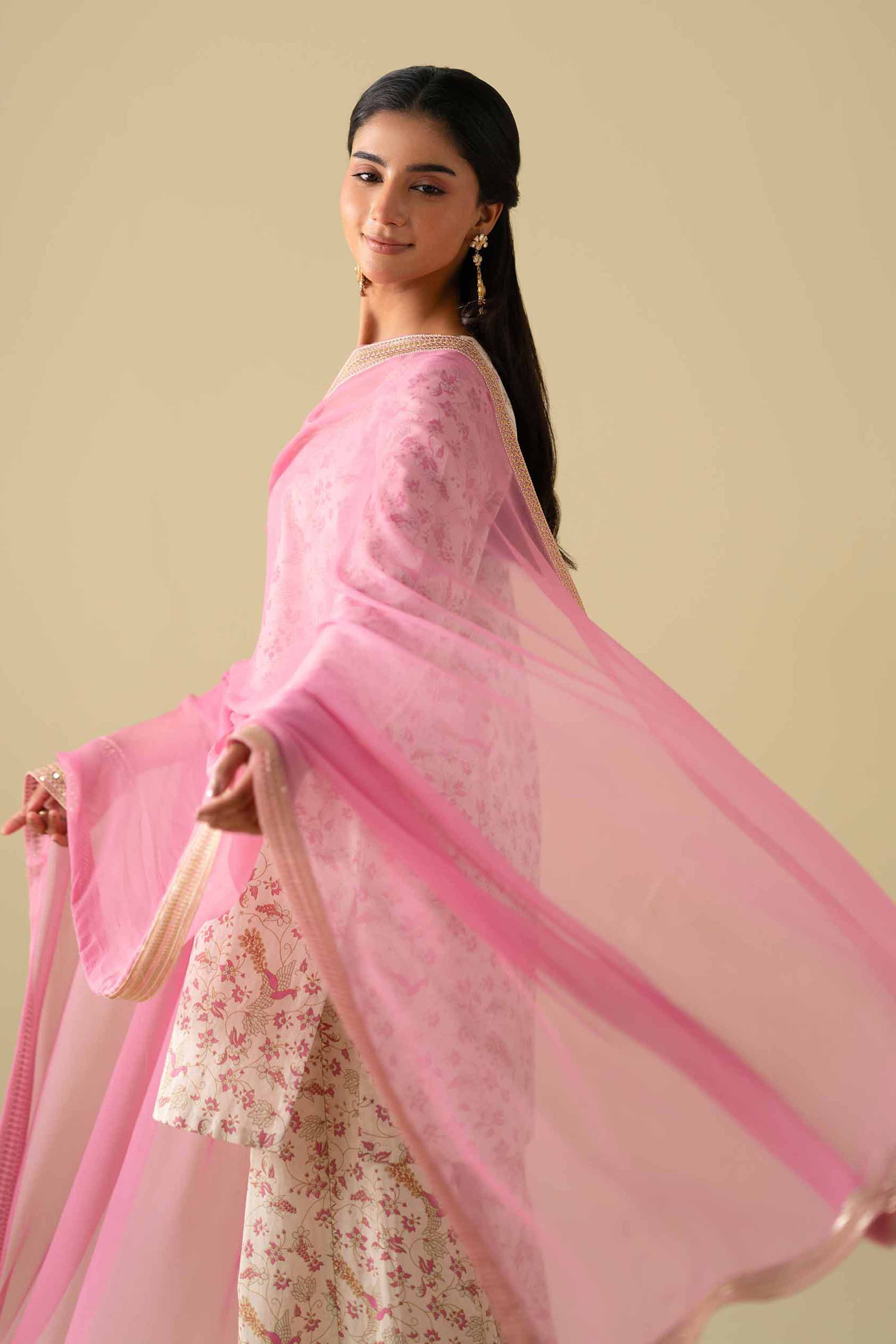 NishatUK - Off White Embroidered Cambric 3-piece ready to wear luxury Suit