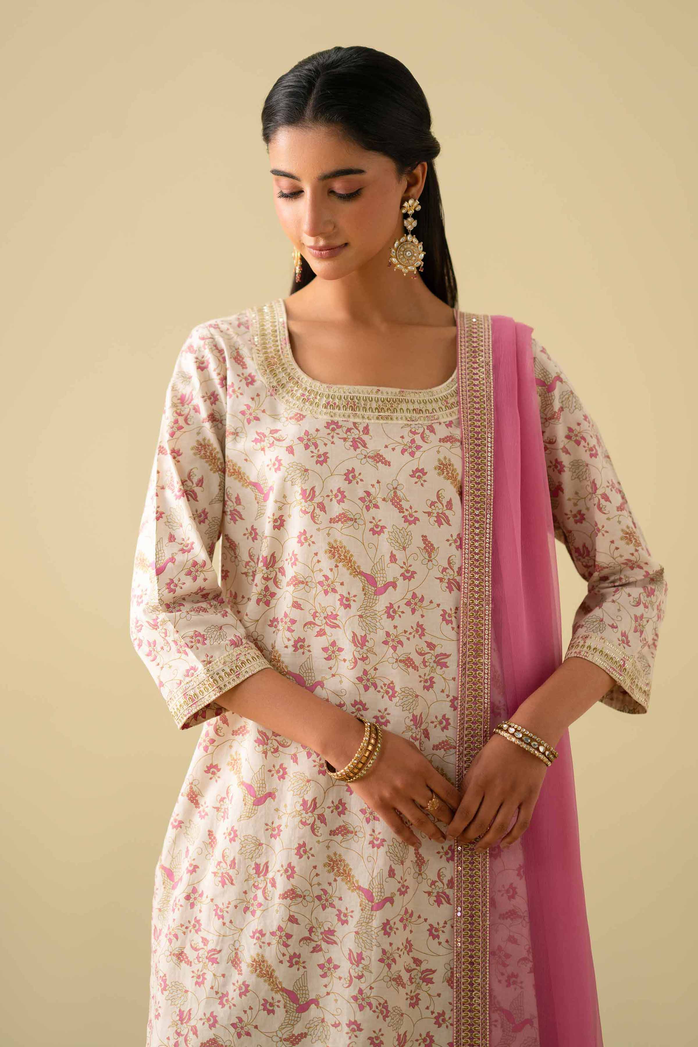 NishatUK - Off White Embroidered Cambric 3-piece ready to wear luxury Suit