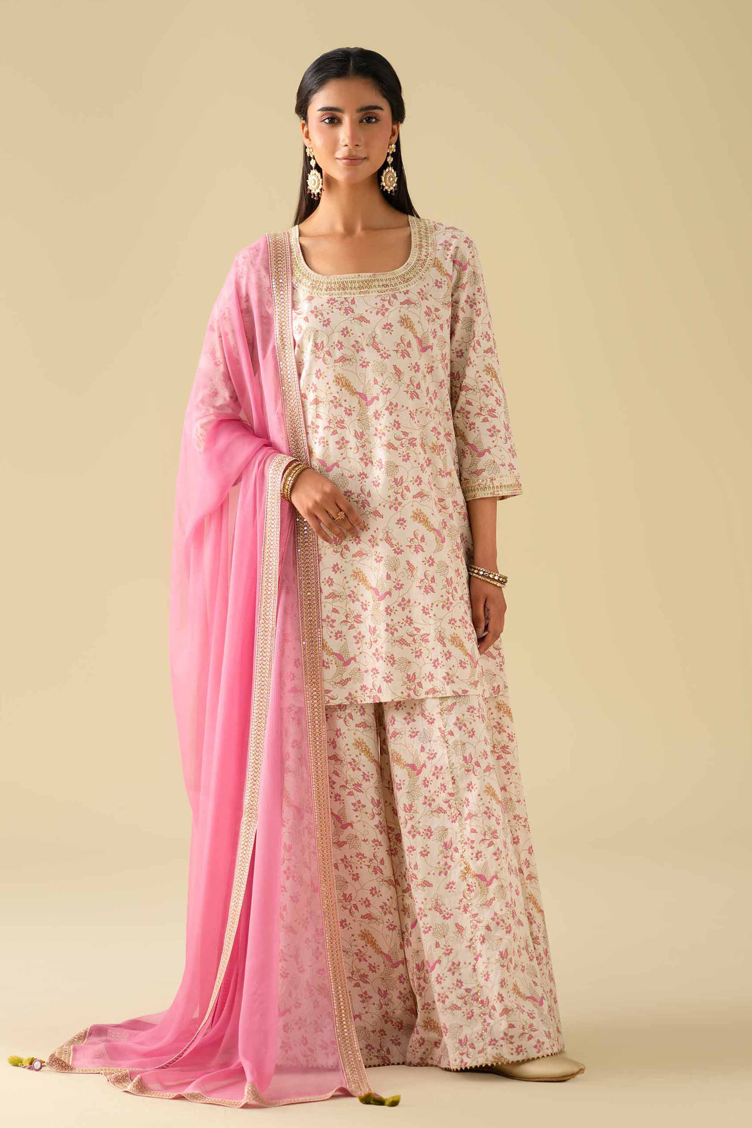 NishatUK - Off White Embroidered Cambric 3-piece ready to wear luxury Suit