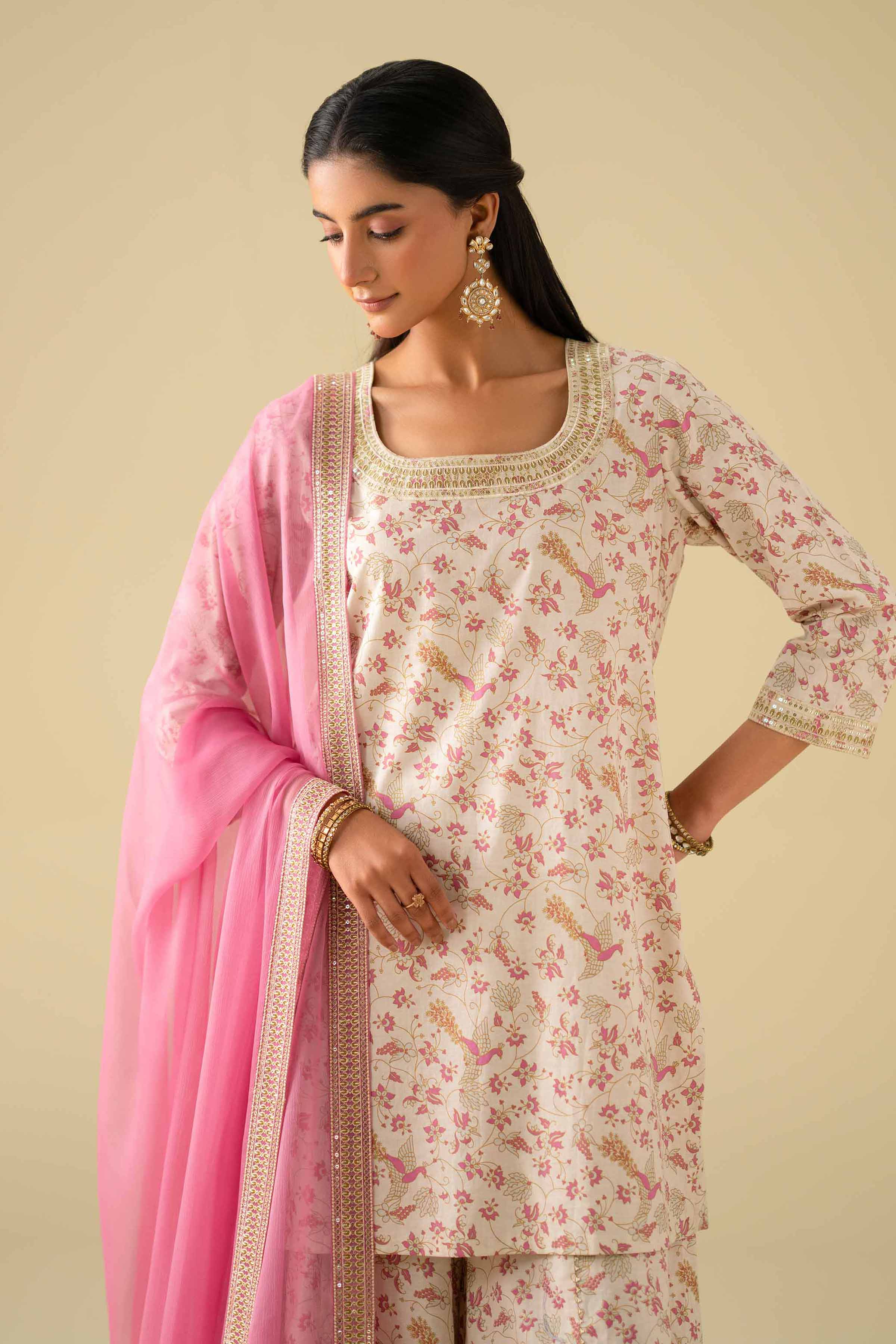 NishatUK - Off White Embroidered Cambric 3-piece ready to wear luxury Suit