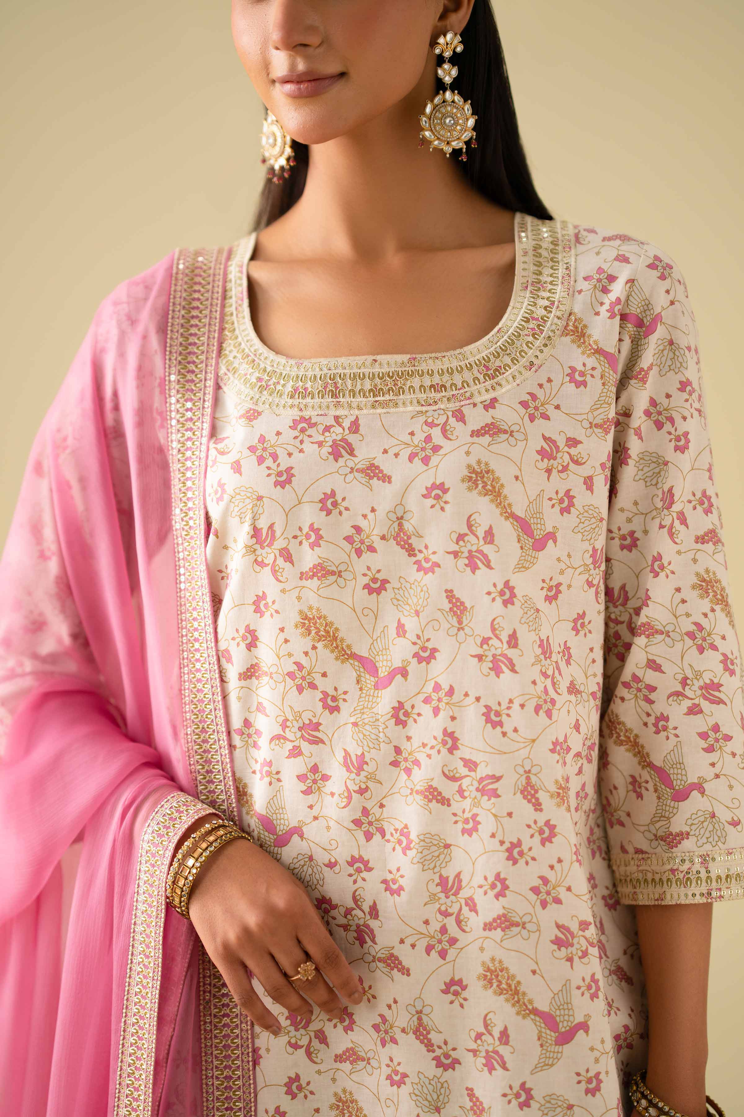 NishatUK - Off White Embroidered Cambric 3-piece ready to wear luxury Suit
