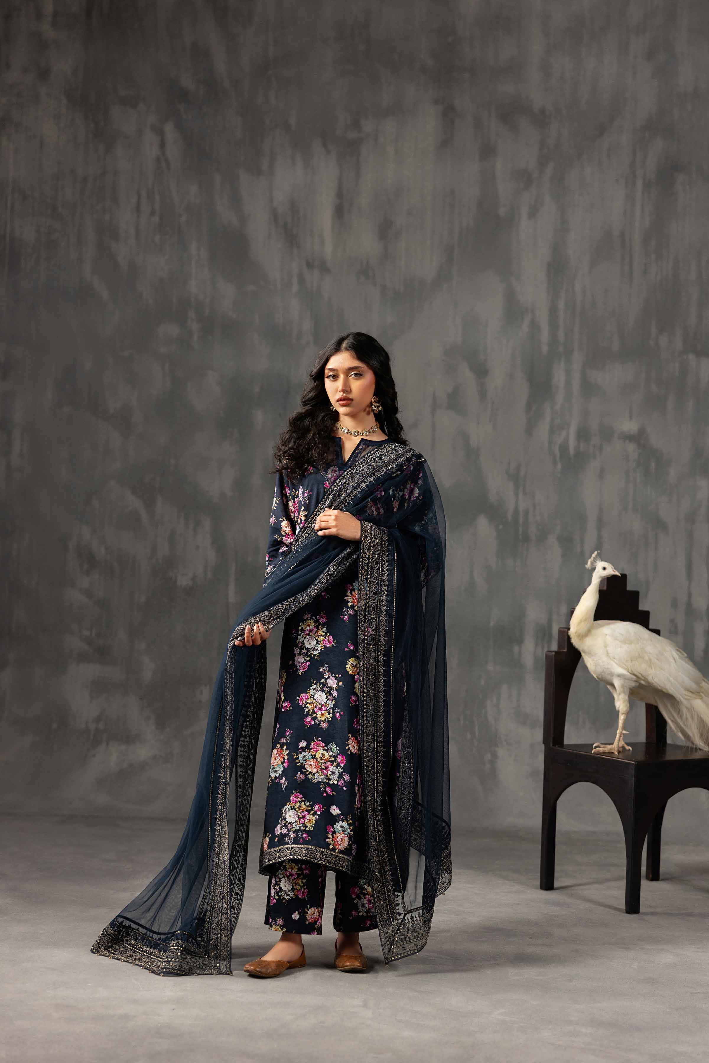 Nishat UK - Blue Embroidered Silk 3-piece ready to wear luxury Suit