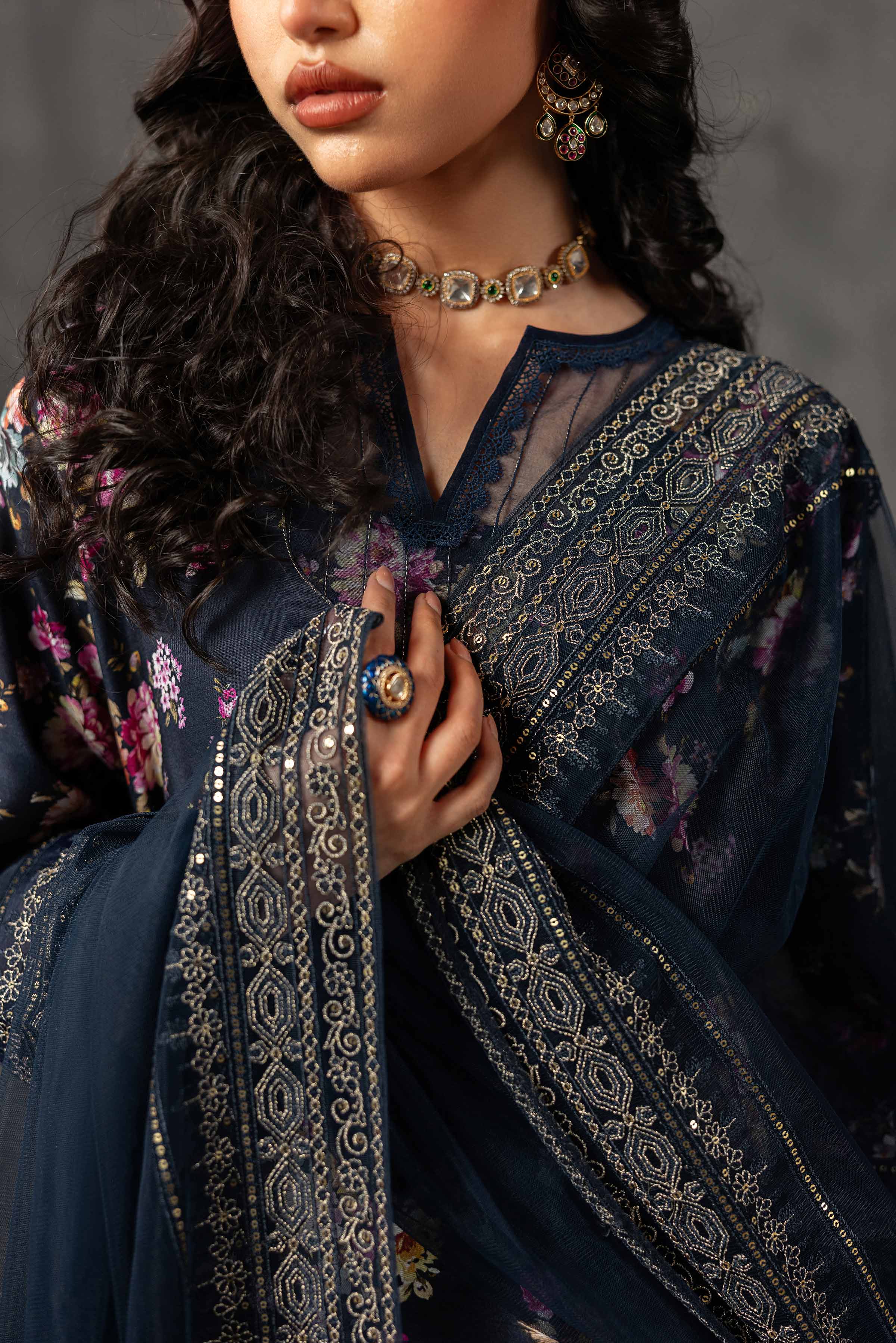 Nishat UK - Blue Embroidered Silk 3-piece ready to wear luxury Suit