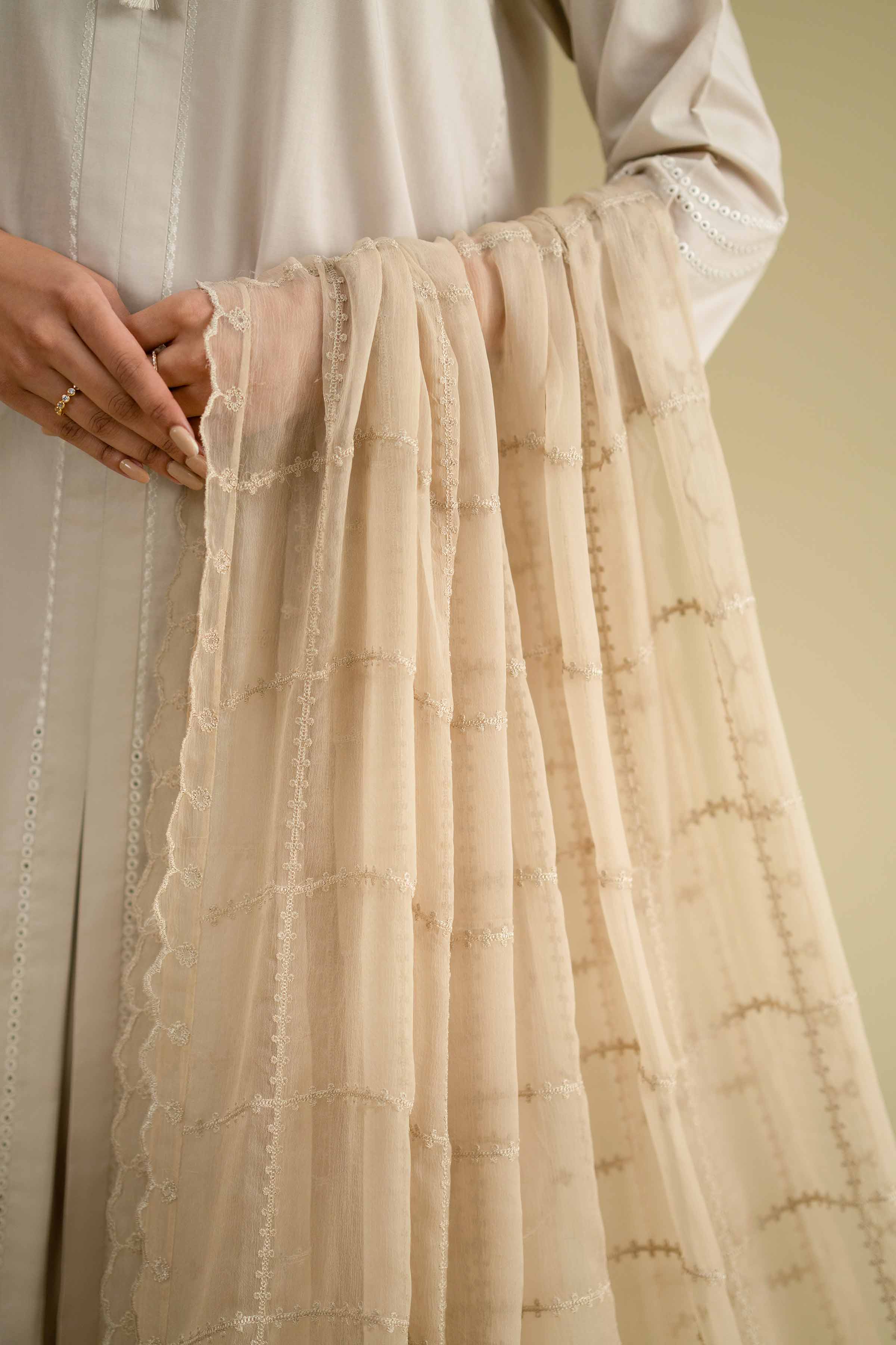 NishatUK - Brown Embroidered Chiffon 1-piece ready to wear dupatta