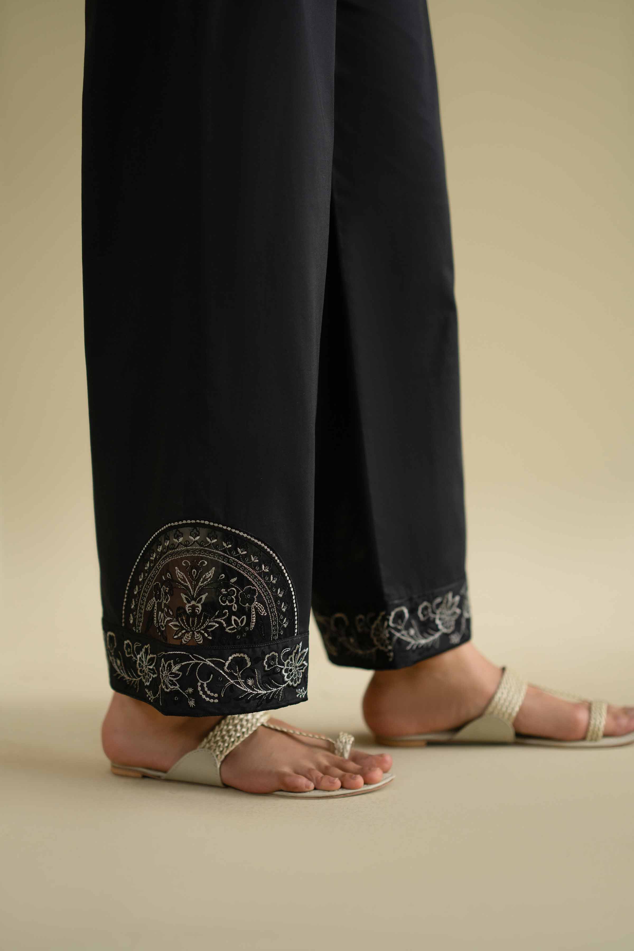 NishatUK - Black Embroidered Cambric 1-piece ready to wear Pants