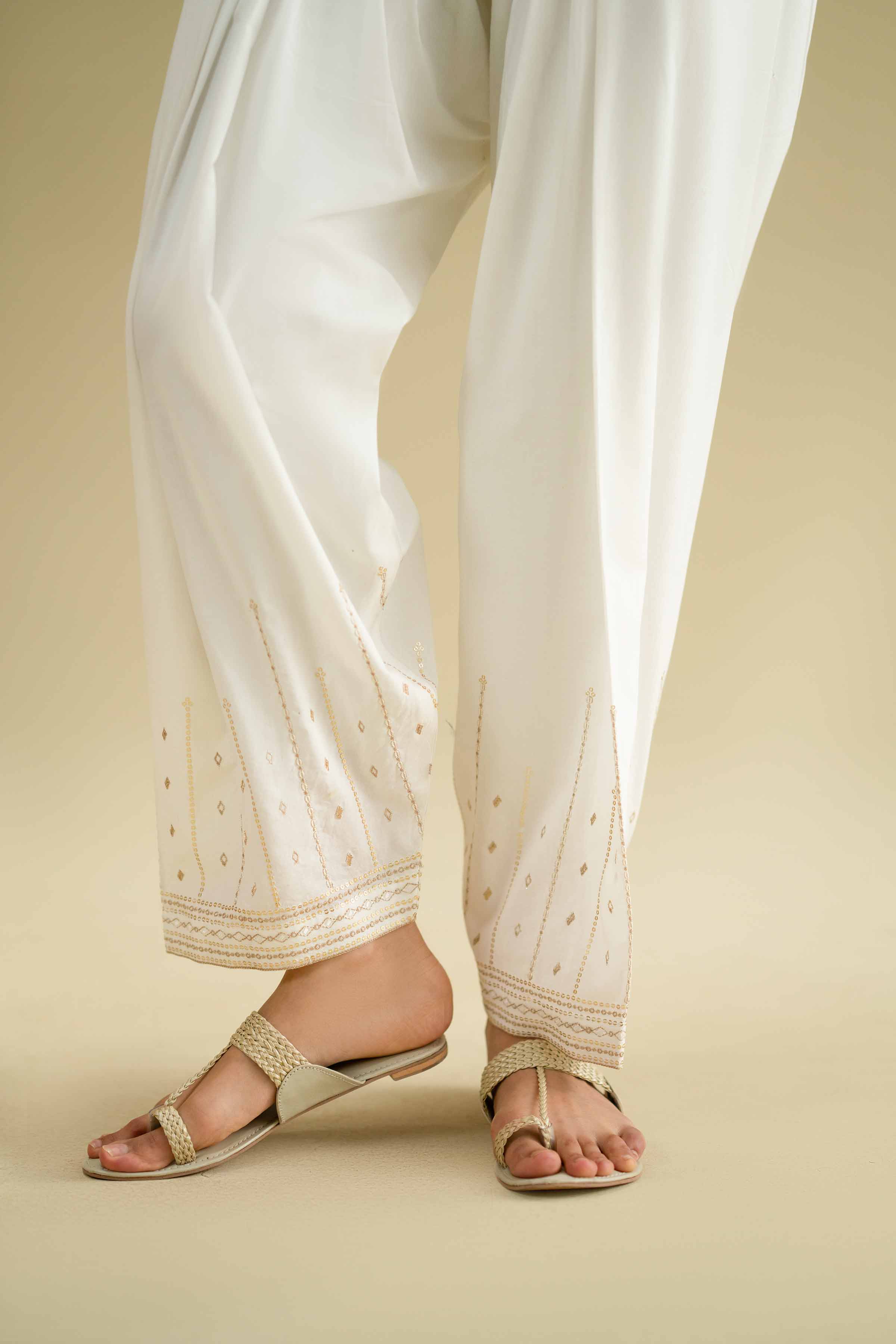 NishatUK - White Embroidered Cambric 1-piece ready to wear shalwar