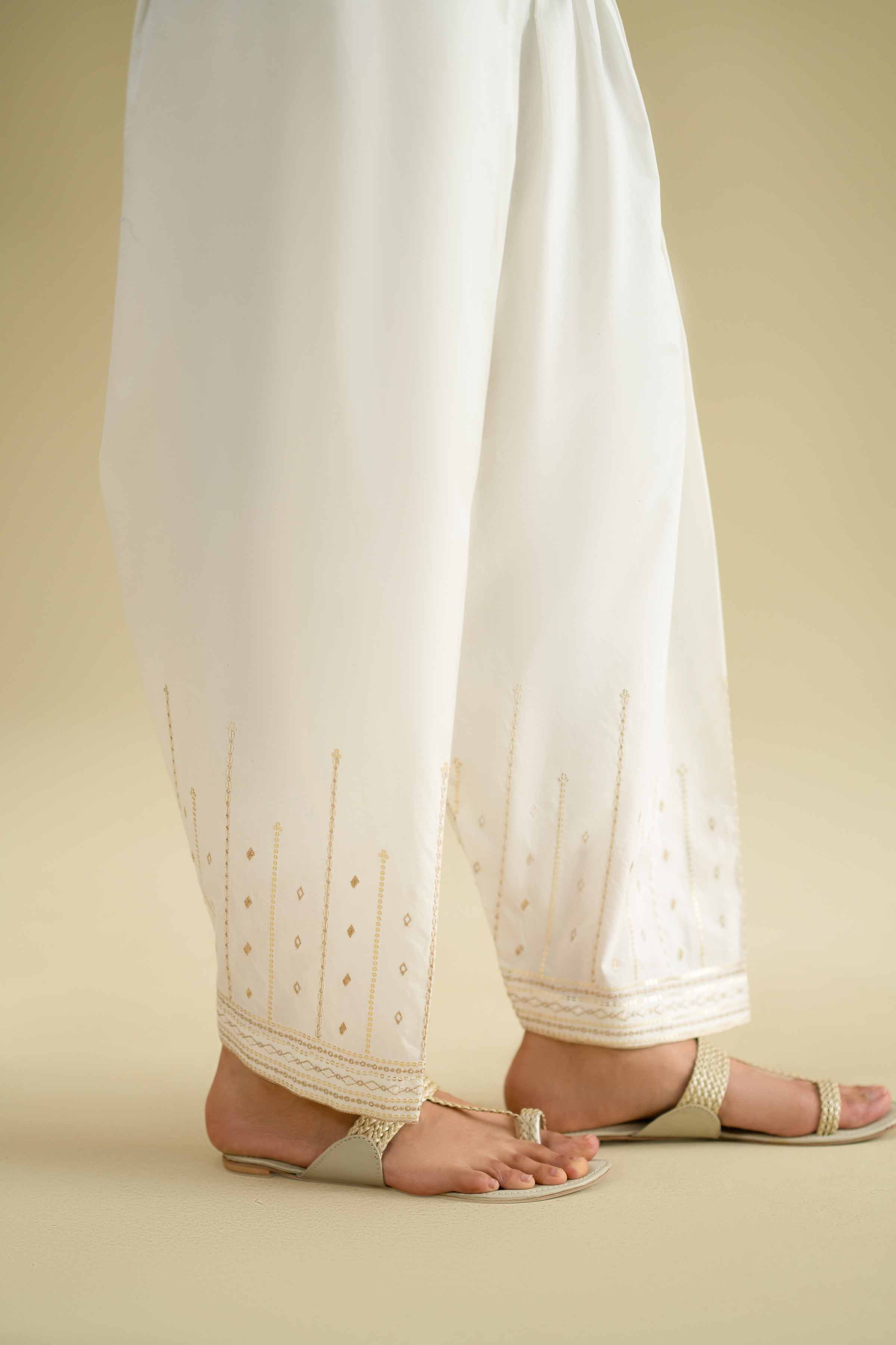 NishatUK - White Embroidered Cambric 1-piece ready to wear shalwar