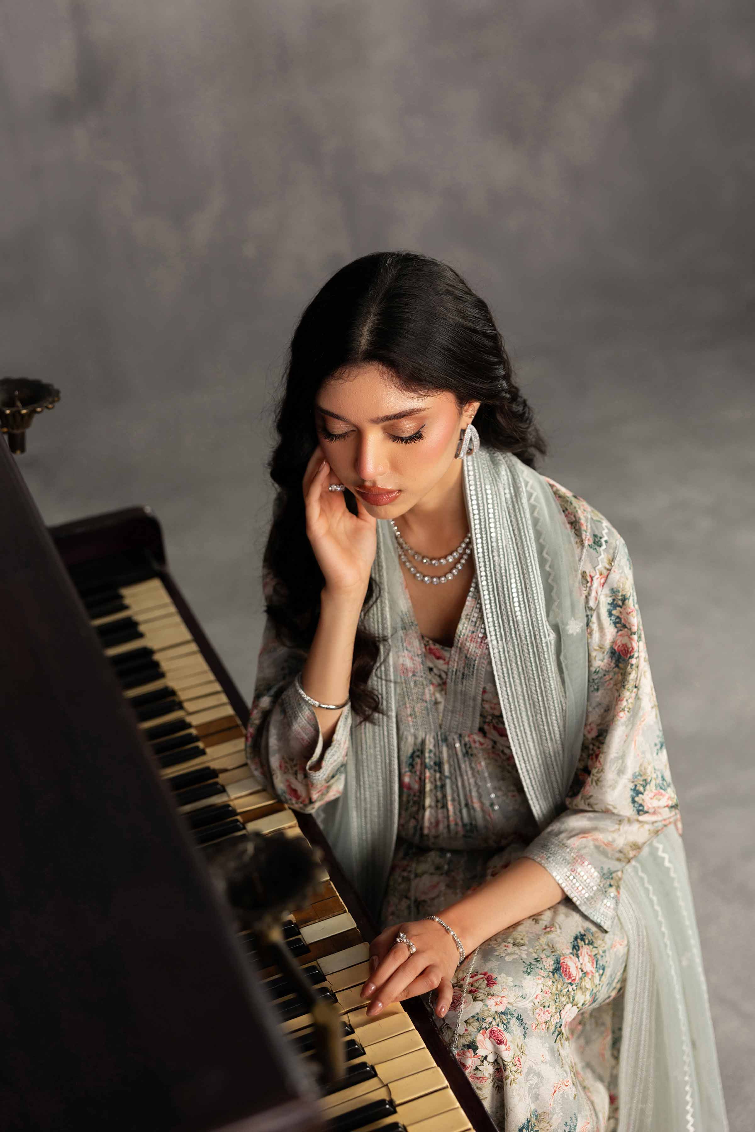 Nishat UK - Grey Embroidered Silk 3 Piece ready to wear luxury Suit